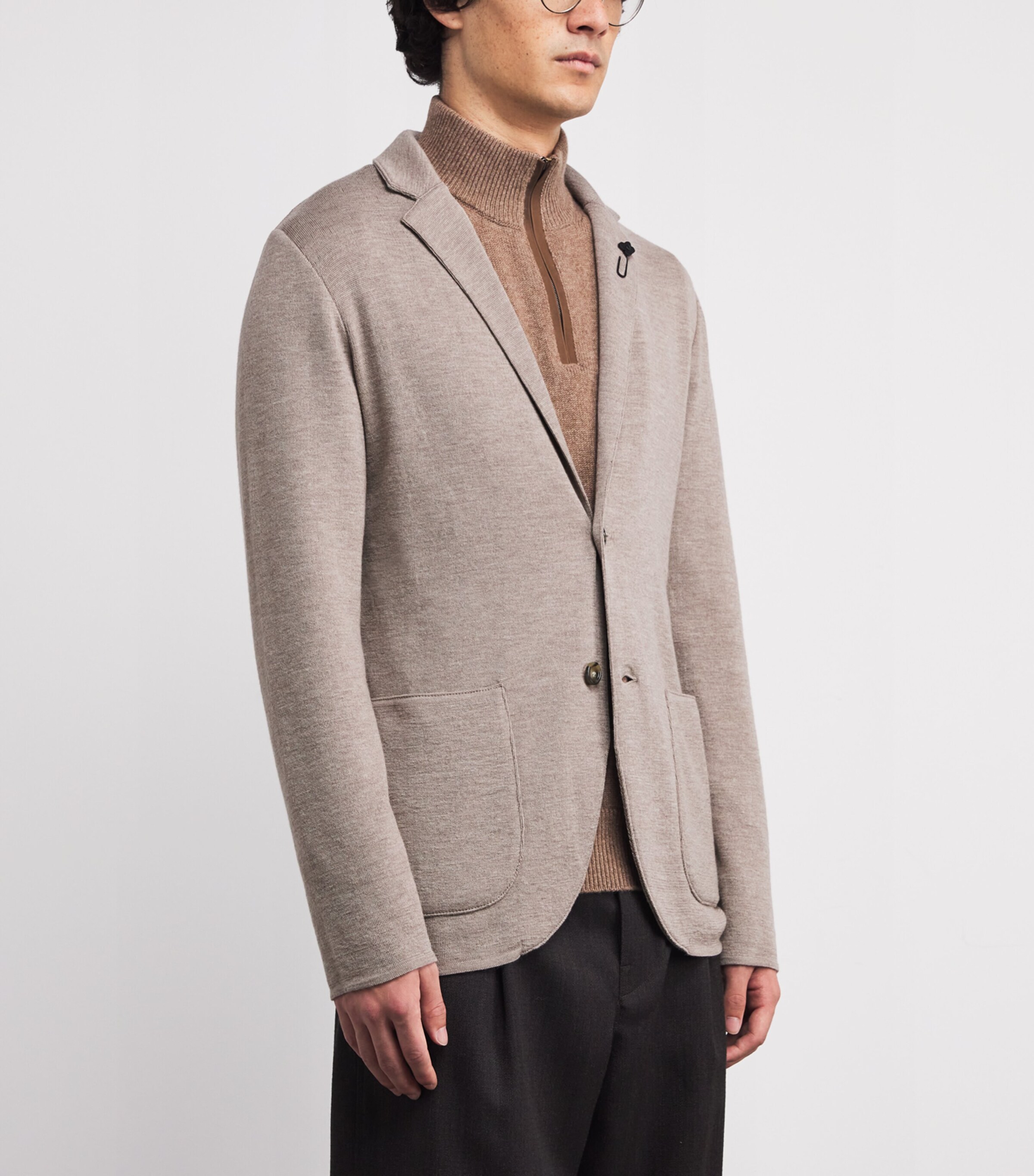 Virgin Wool Knitted Blazer 210-BEIGE Image 3