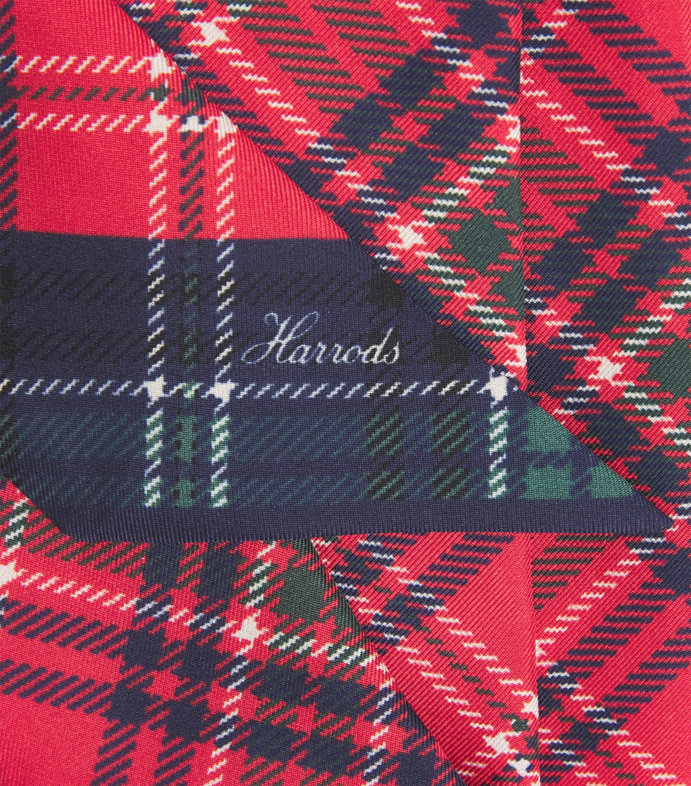 Harrods Silk Tartan Scarf Navy Image 4
