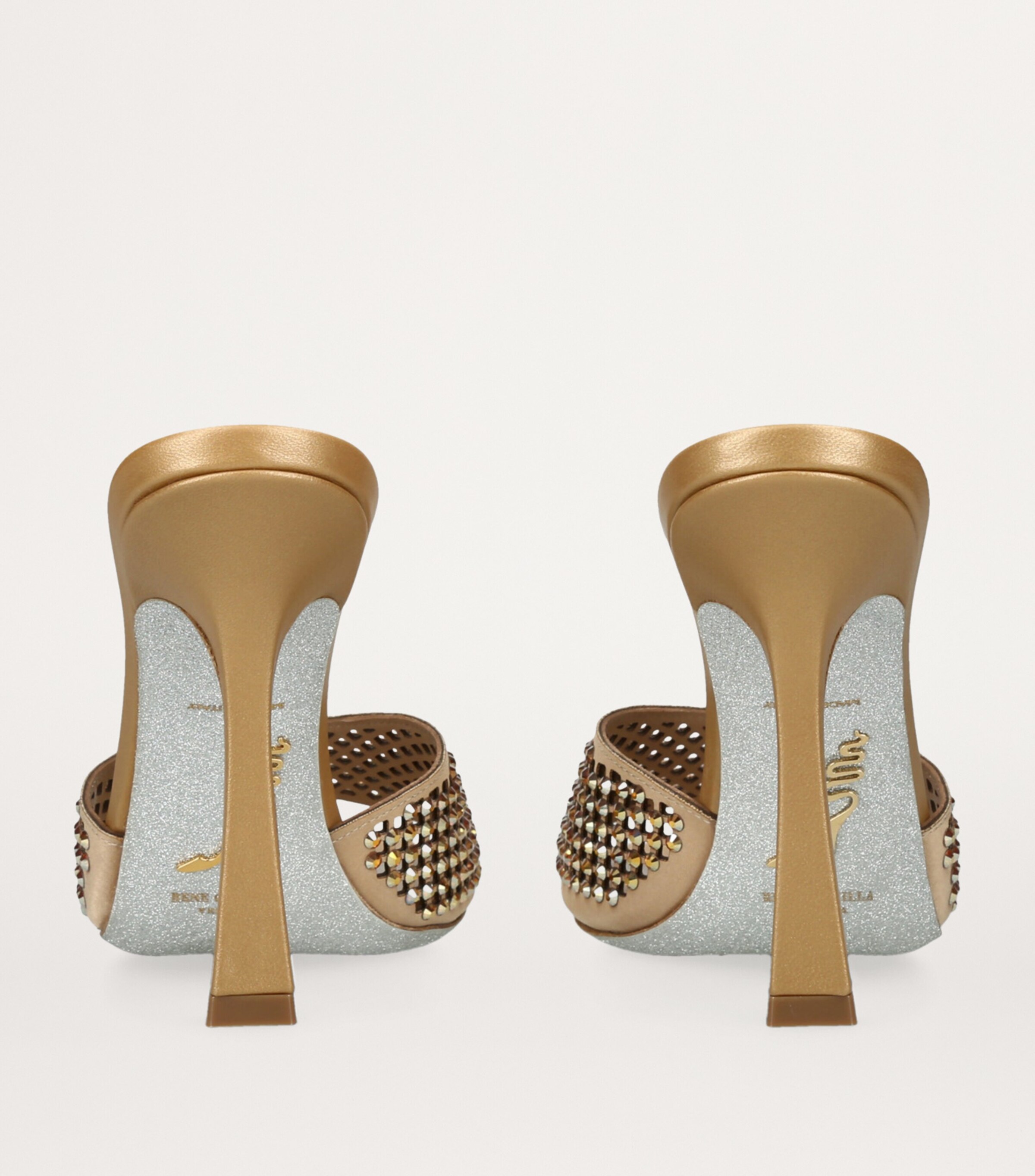 Satin Strass Heeled Mules 105 GOLD Image 2