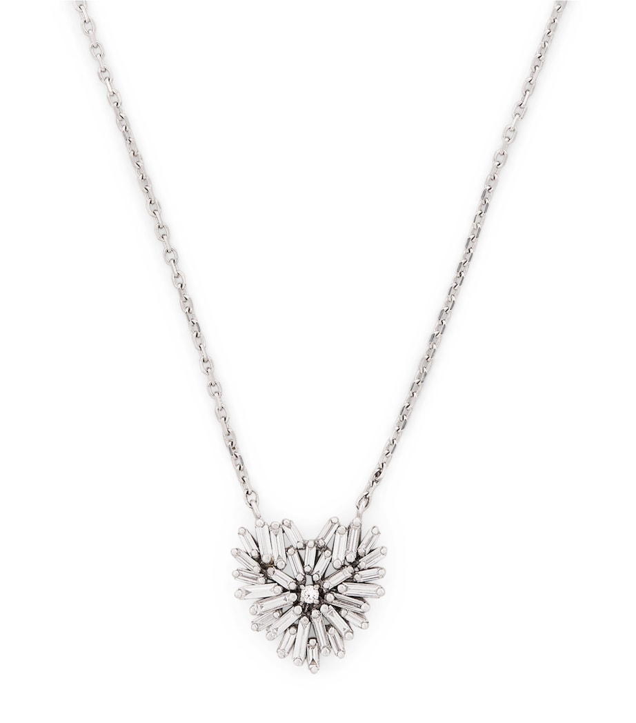 White Gold and Diamond Small Heart Pendant Necklace 18K WG/WD Image 1