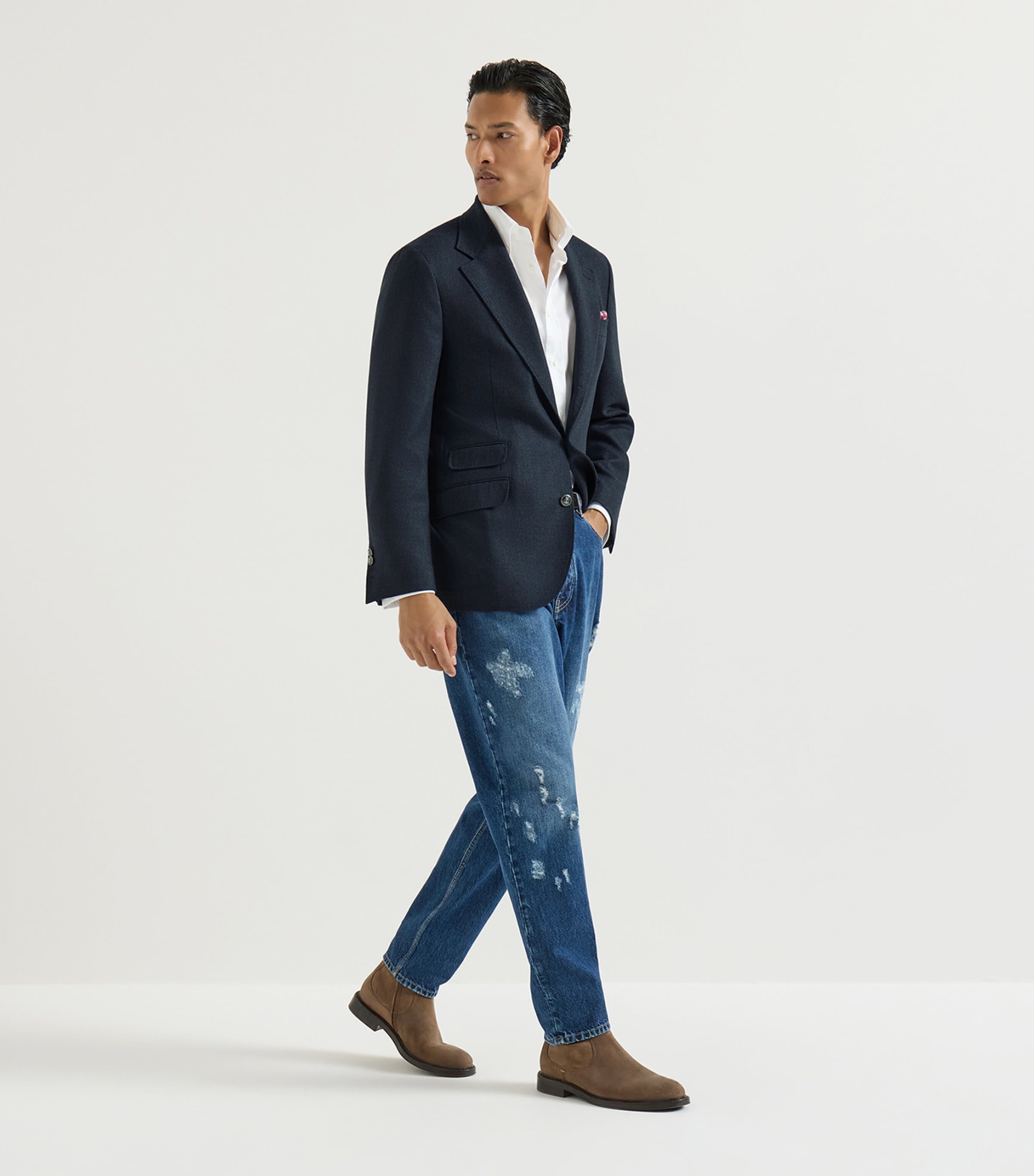 Brunello Cucinelli Mens Mouliné Virgin Wool Twill Deconstructed Blazer Image 2