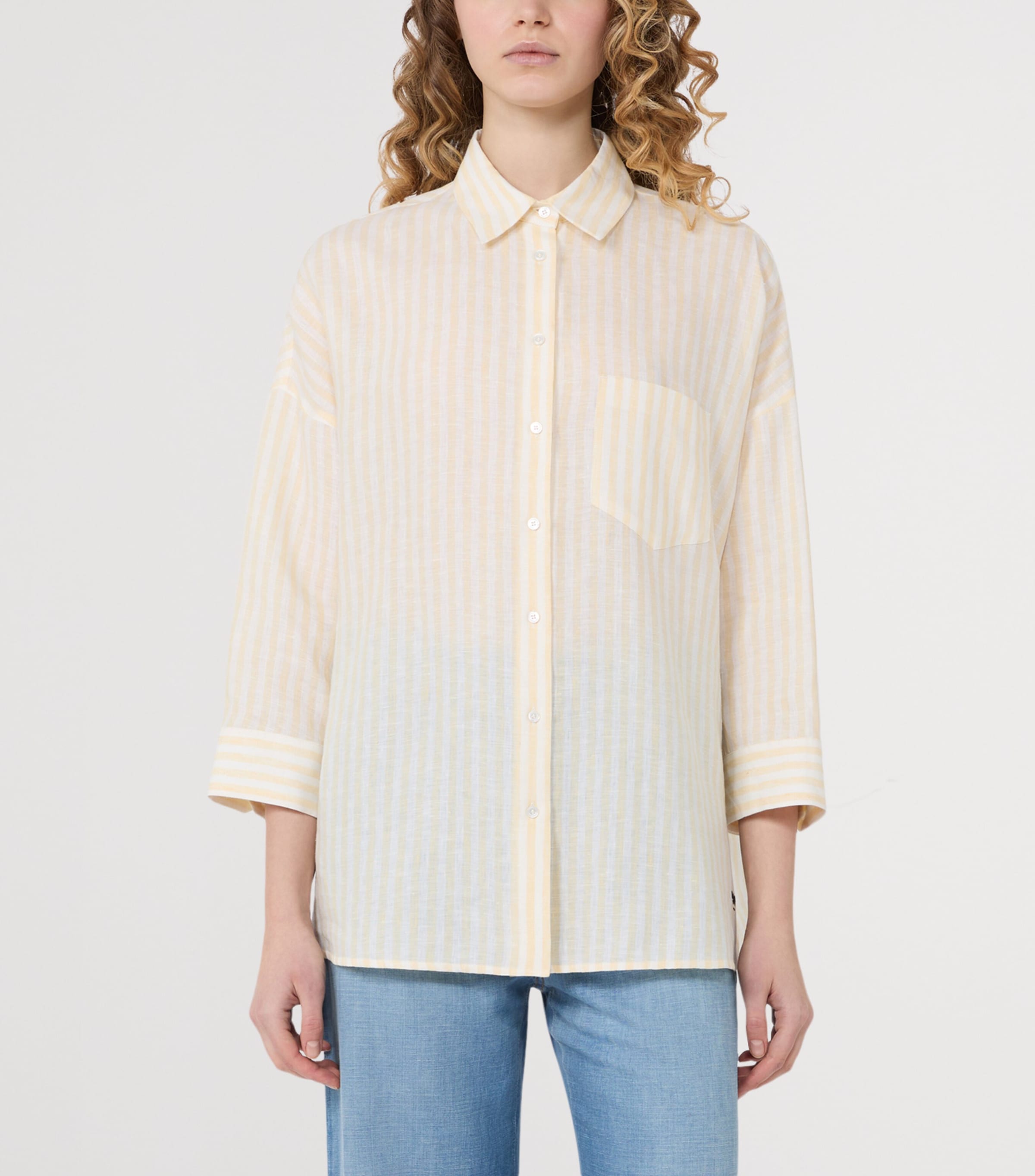 Weekend Max Mara Womens Linen Stripe Shirt Light Yellow Image 2