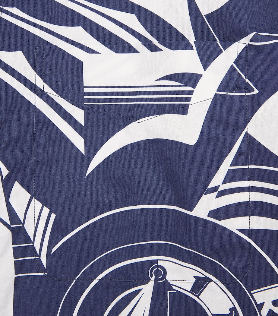 Ralph Lauren Purple Label Mens Cotton Art Deco Camp Shirt Chairman Navy Print Image 6