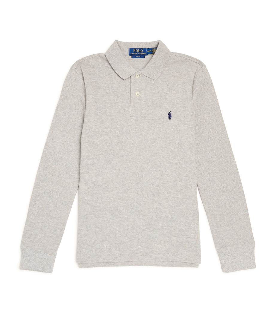 Cotton Polo Pony Polo Shirt (6-14 Years) GREY HTR Image 1