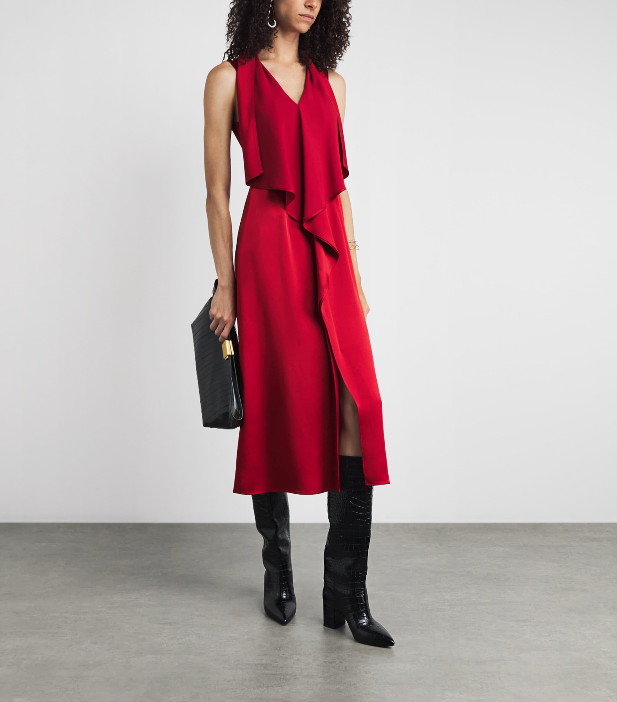 RETORI Womens Satin Draped Midi Dress Red Image 2