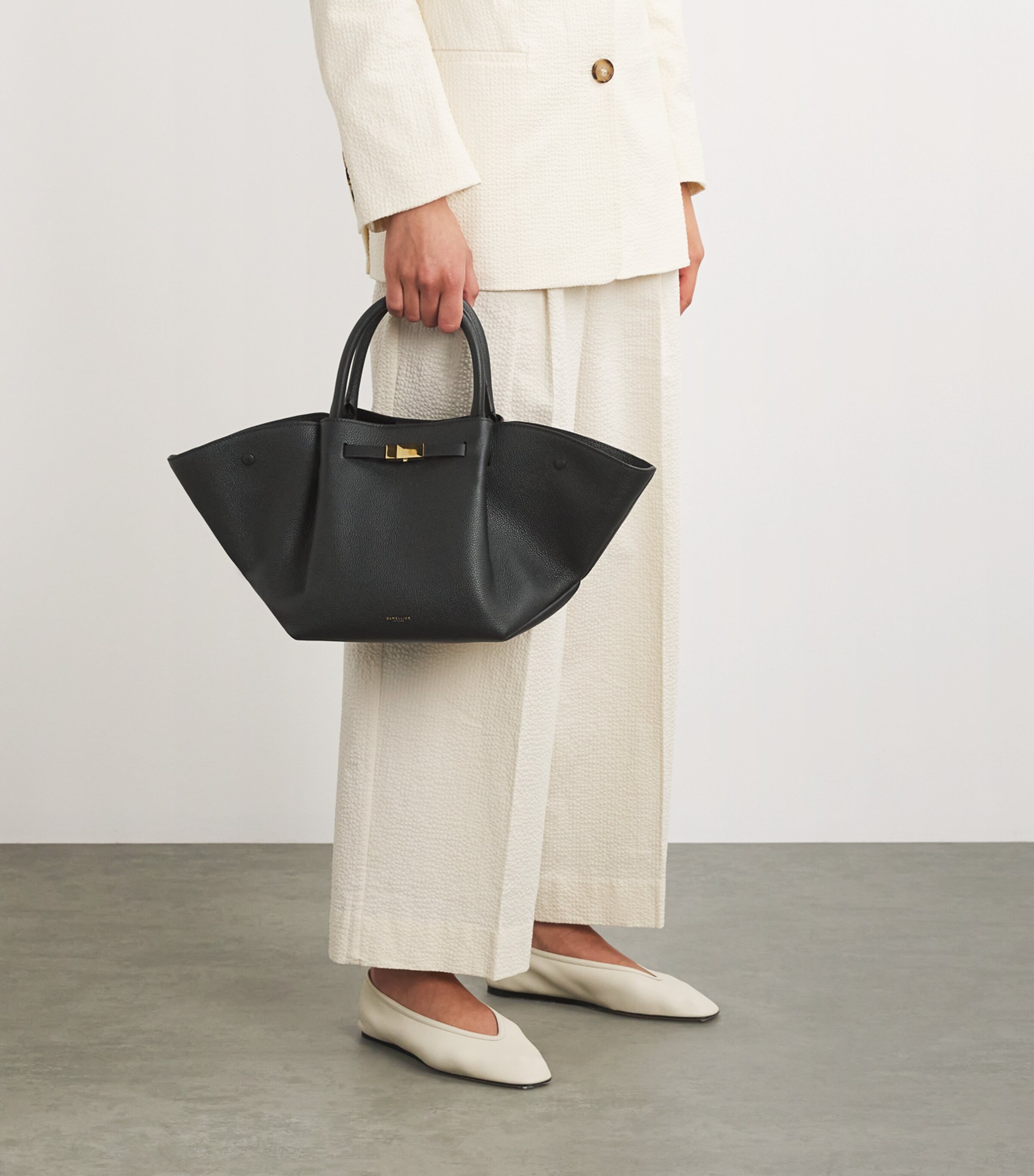 Demellier Black Midi Leather New York Tote Bag | Harrods UK