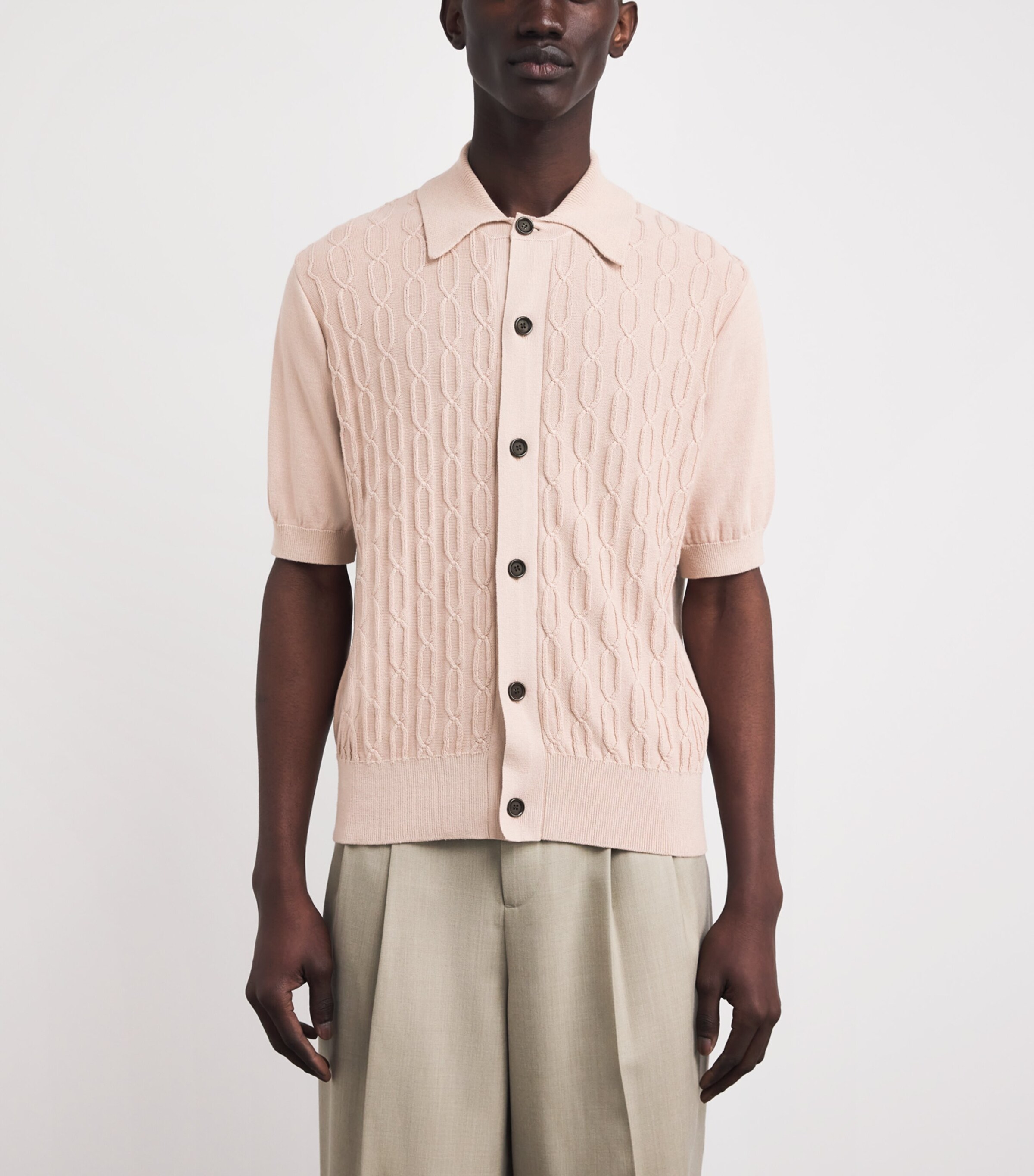 Oliver Spencer Mens Organic Cotton Knitted Polo Shirt Pink Image 4
