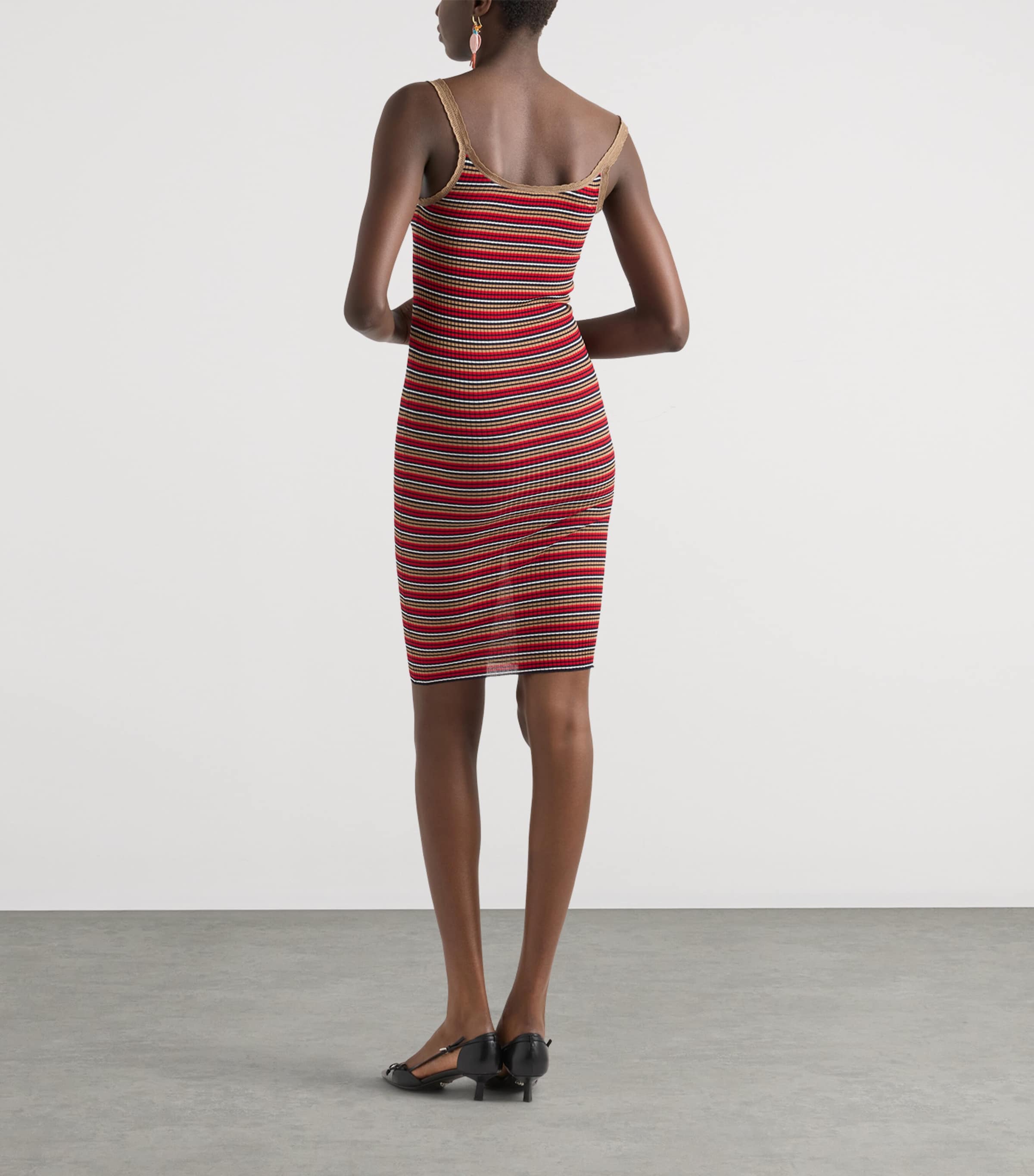 Prada Womens Cotton Stripe Midi Dress Blue Image 5