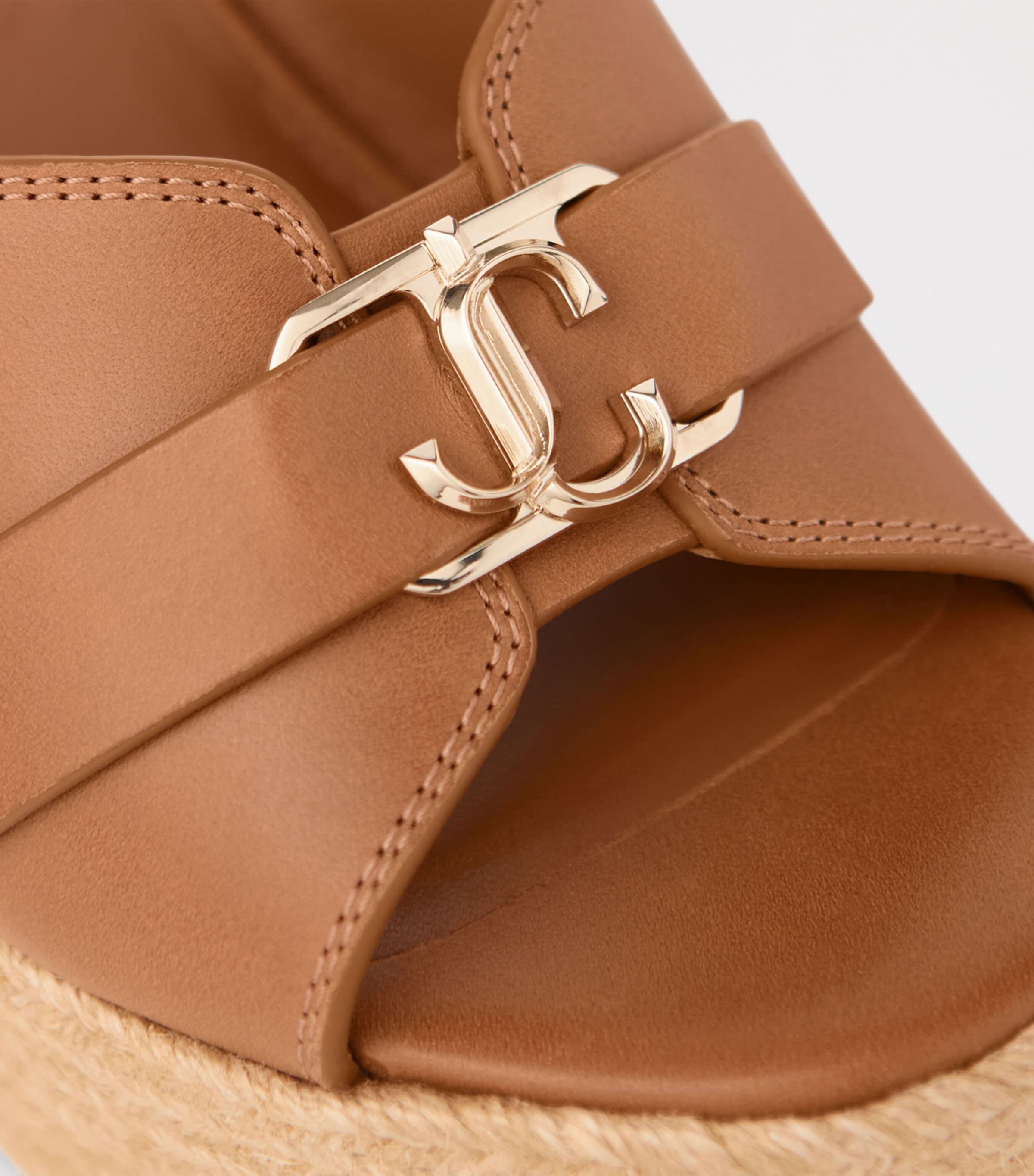Jimmy Choo Leda 100 Leather Wedge Sandals Tan/gold Image 2