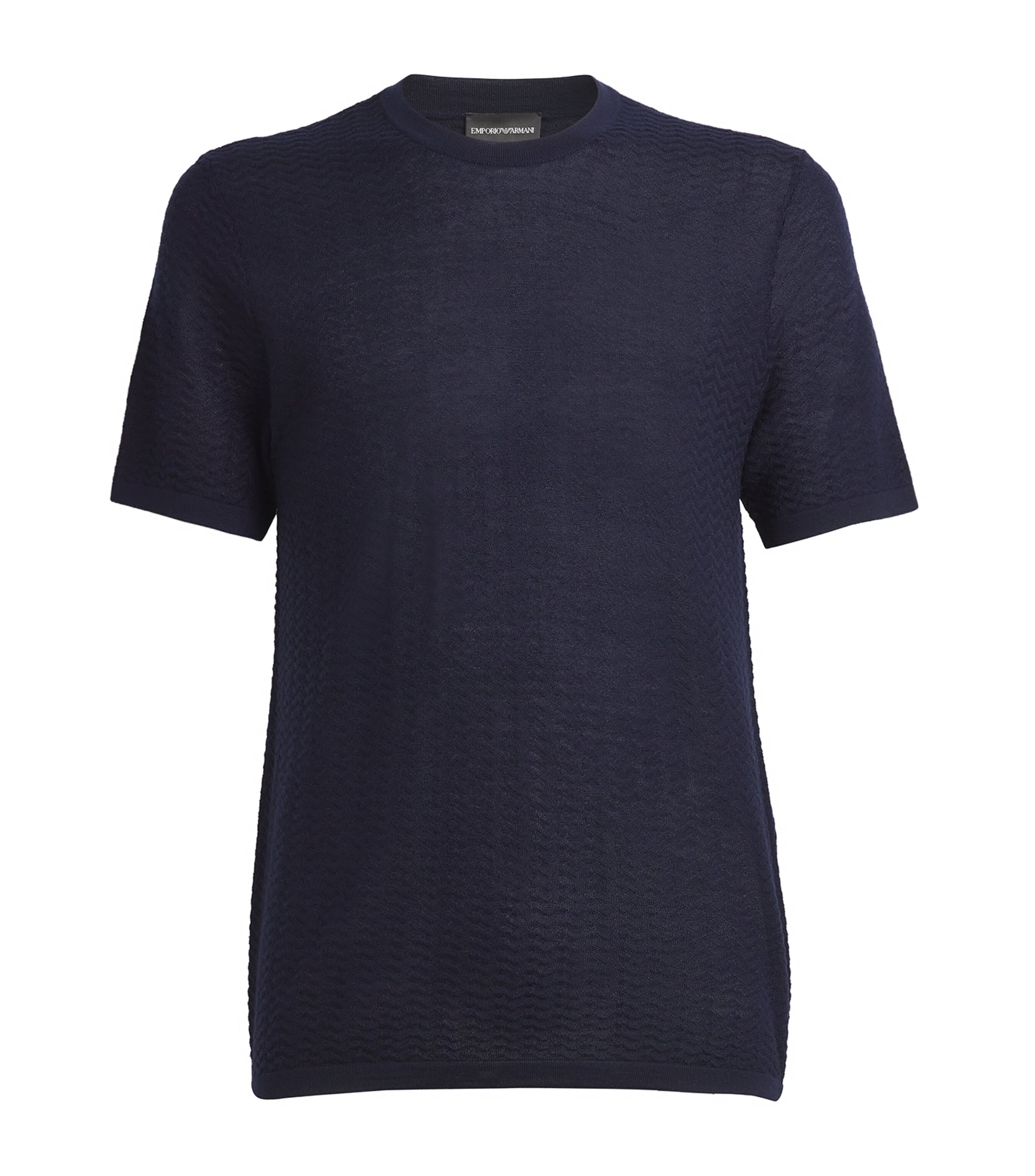 Emporio Armani Allover Jacquard Short Sleeve Sweater In Blue
