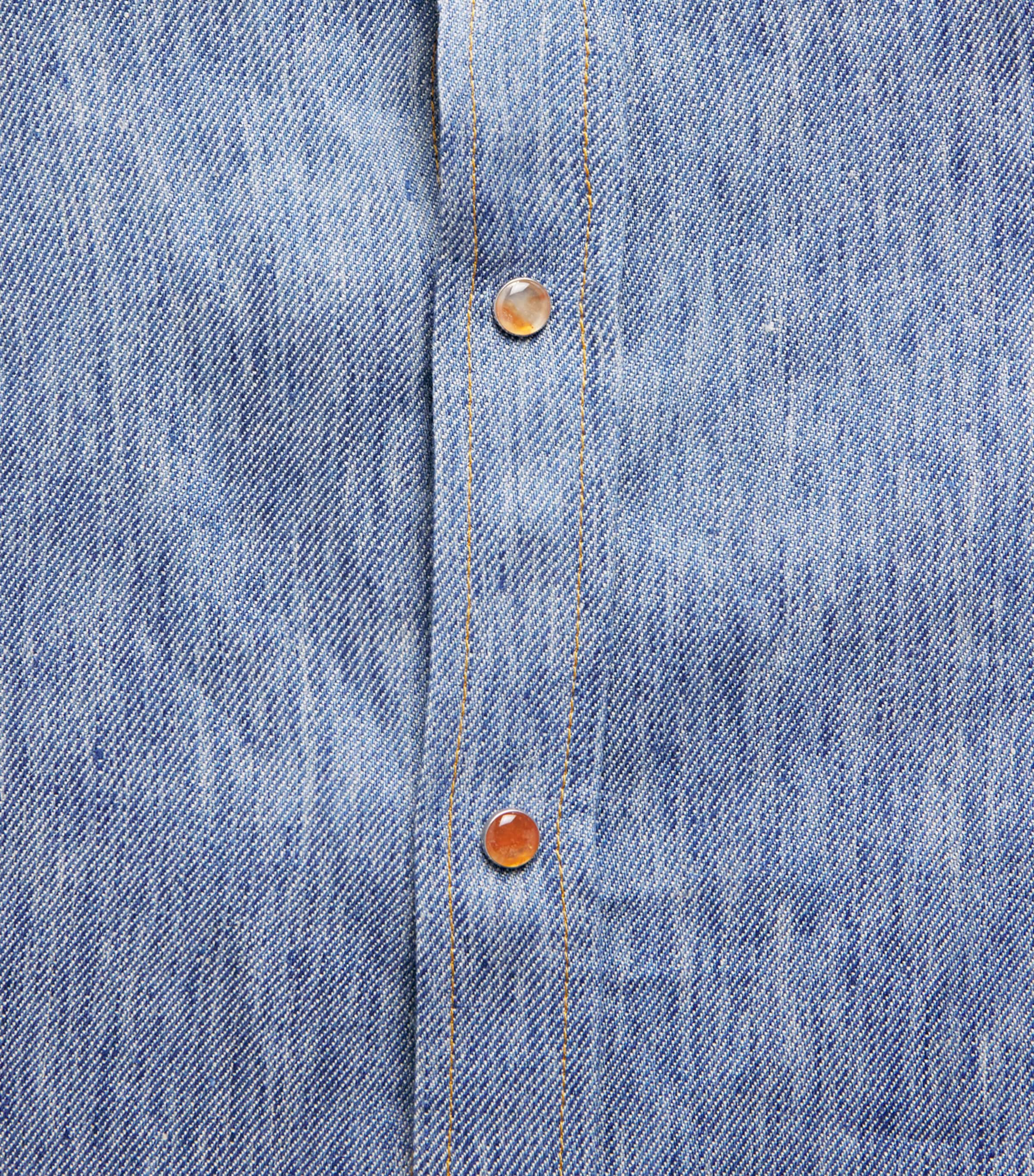 GOD'S TRUE CASHMERE Mens Linen Denim Shirt Carnelian Image 6