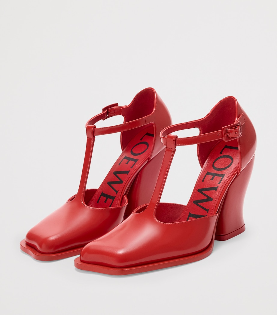 Leather Onda T-Bar Pumps 90 RED Image 2