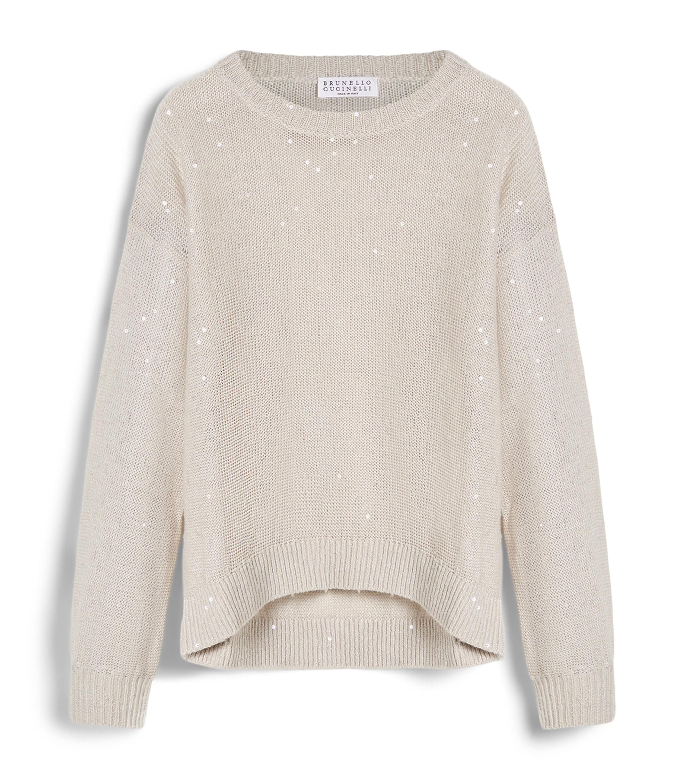 Brunello Cucinelli Kids Linen-Silk Embellished Sweater (8-10 Years) Image 1