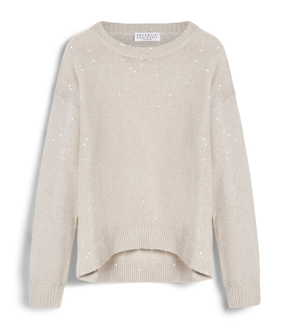 Brunello Cucinelli Kids Linen-Silk Embellished Sweater (8-10 Years) Image 1