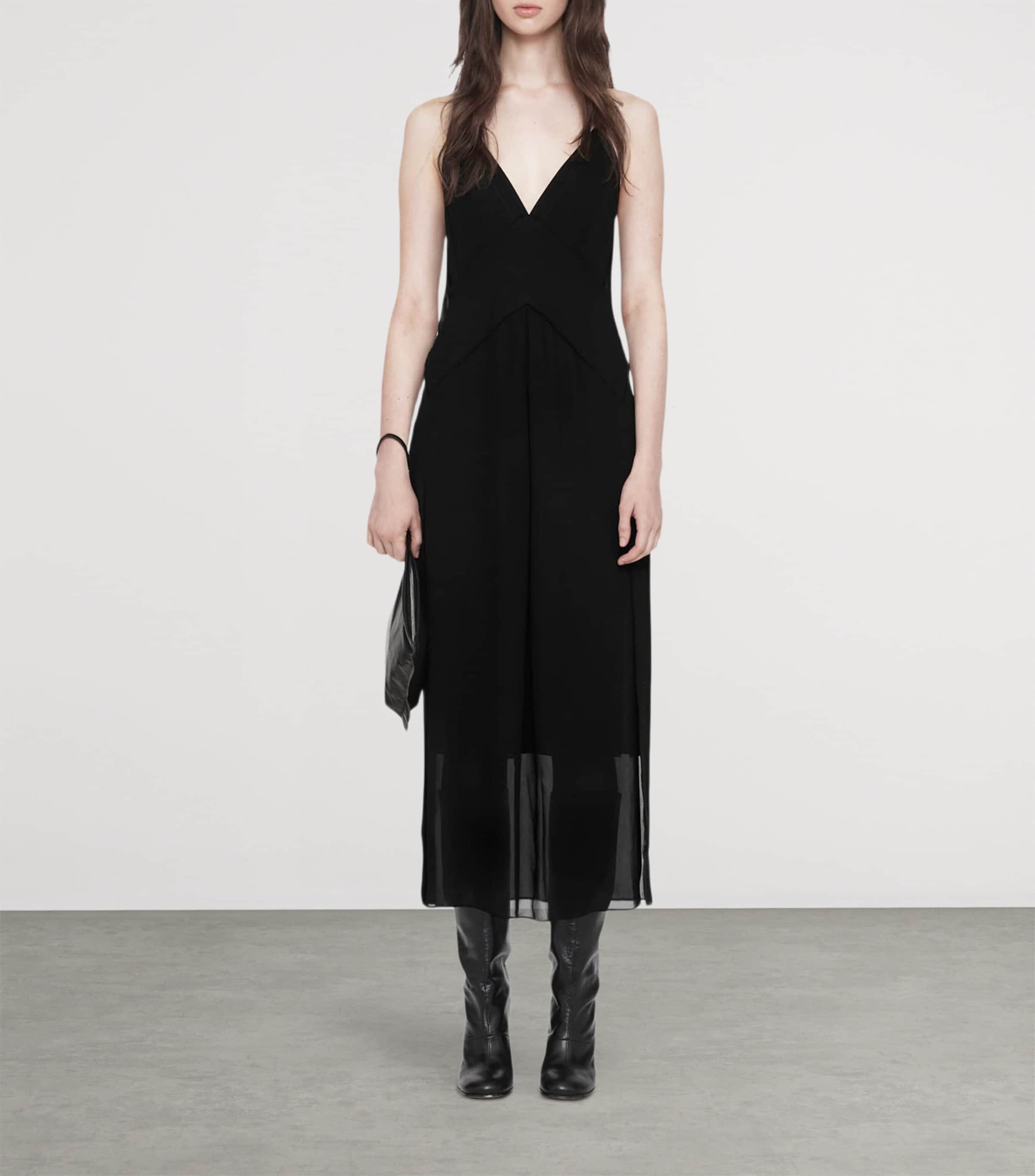 AllSaints Womens Chiffon Fawn Midi Dress Black Image 2