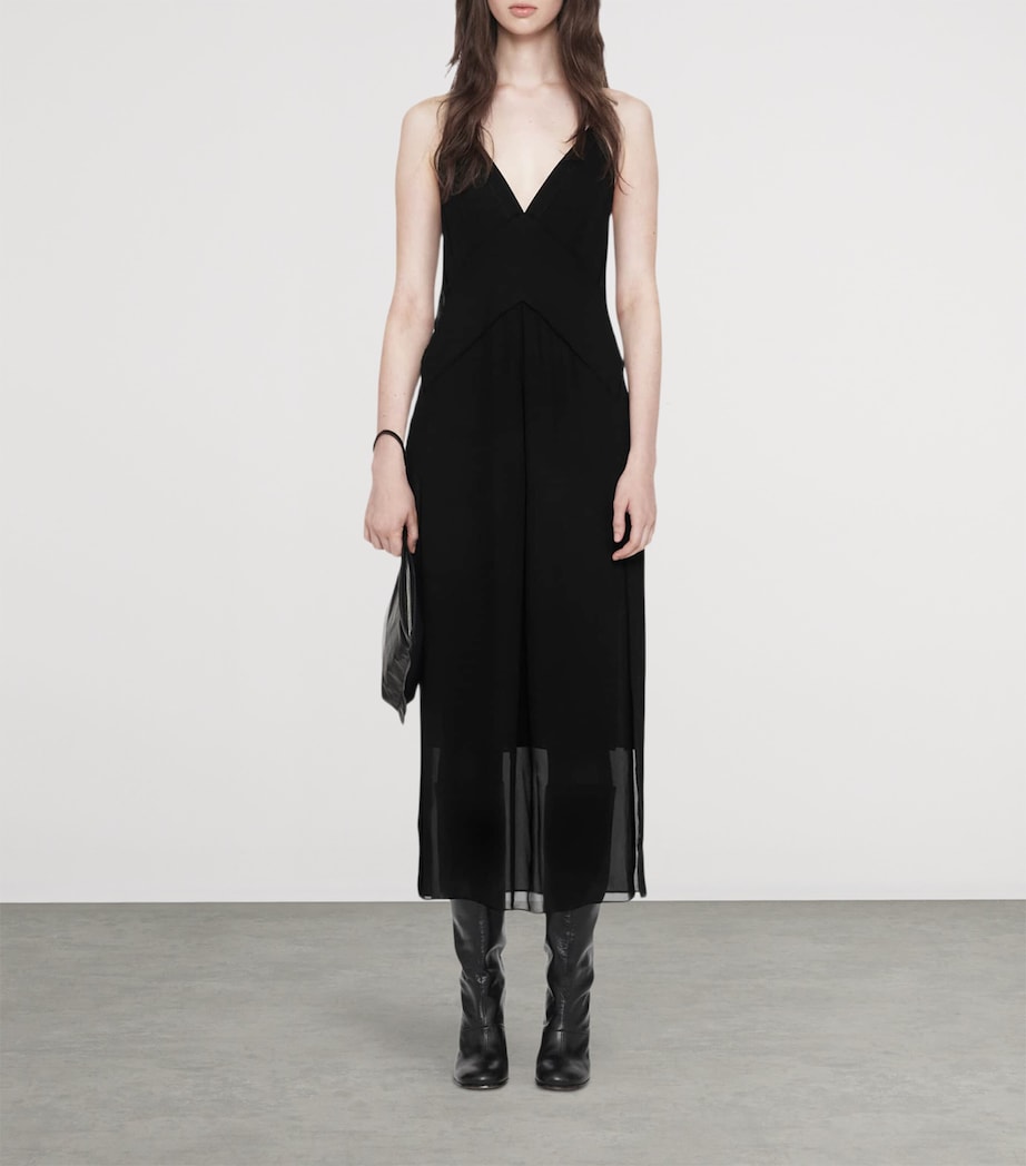 AllSaints Womens Chiffon Fawn Midi Dress Black Image 2