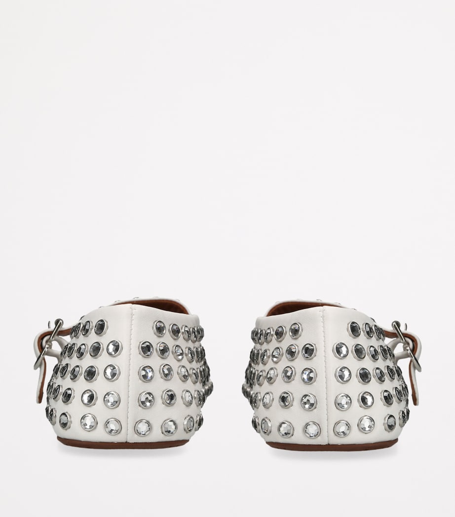 Leather Embellished Ballerina Flats WHITE Image 2