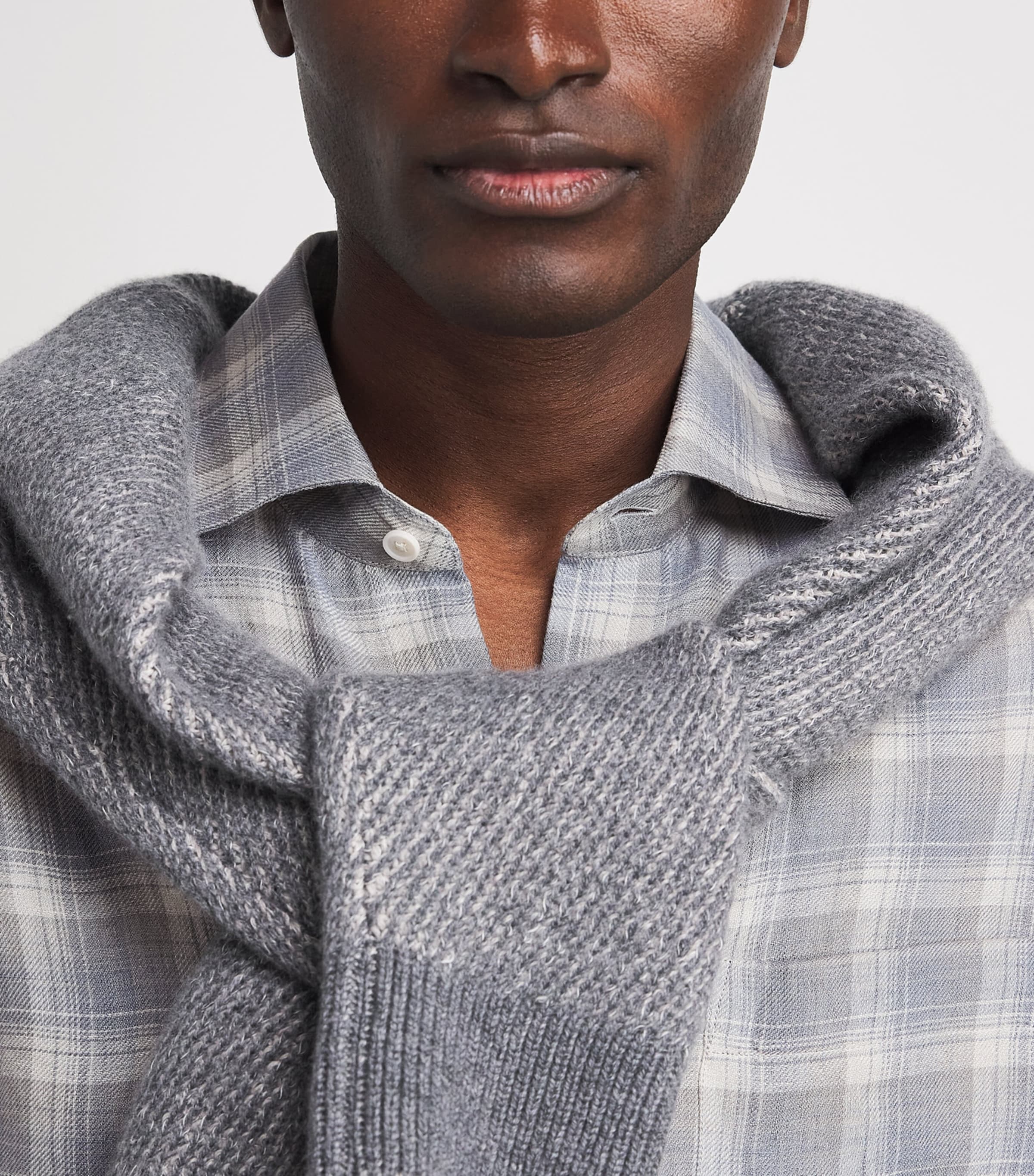 Ralph Lauren Purple Label Mens Linen Check Shirt Pearl Grey Image 3