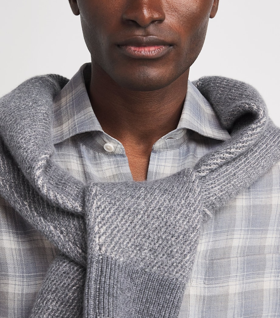Ralph Lauren Purple Label Mens Linen Check Shirt Pearl Grey Image 3