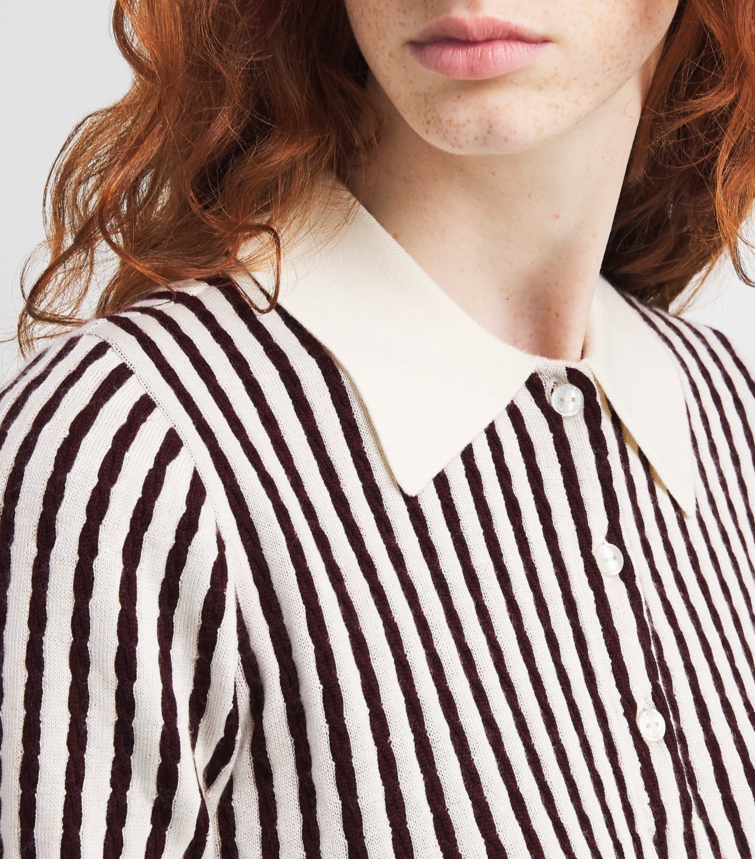 Cashmere-Silk Stripe The Cable Polo Shirt BURGUNDY MULTI Image 6