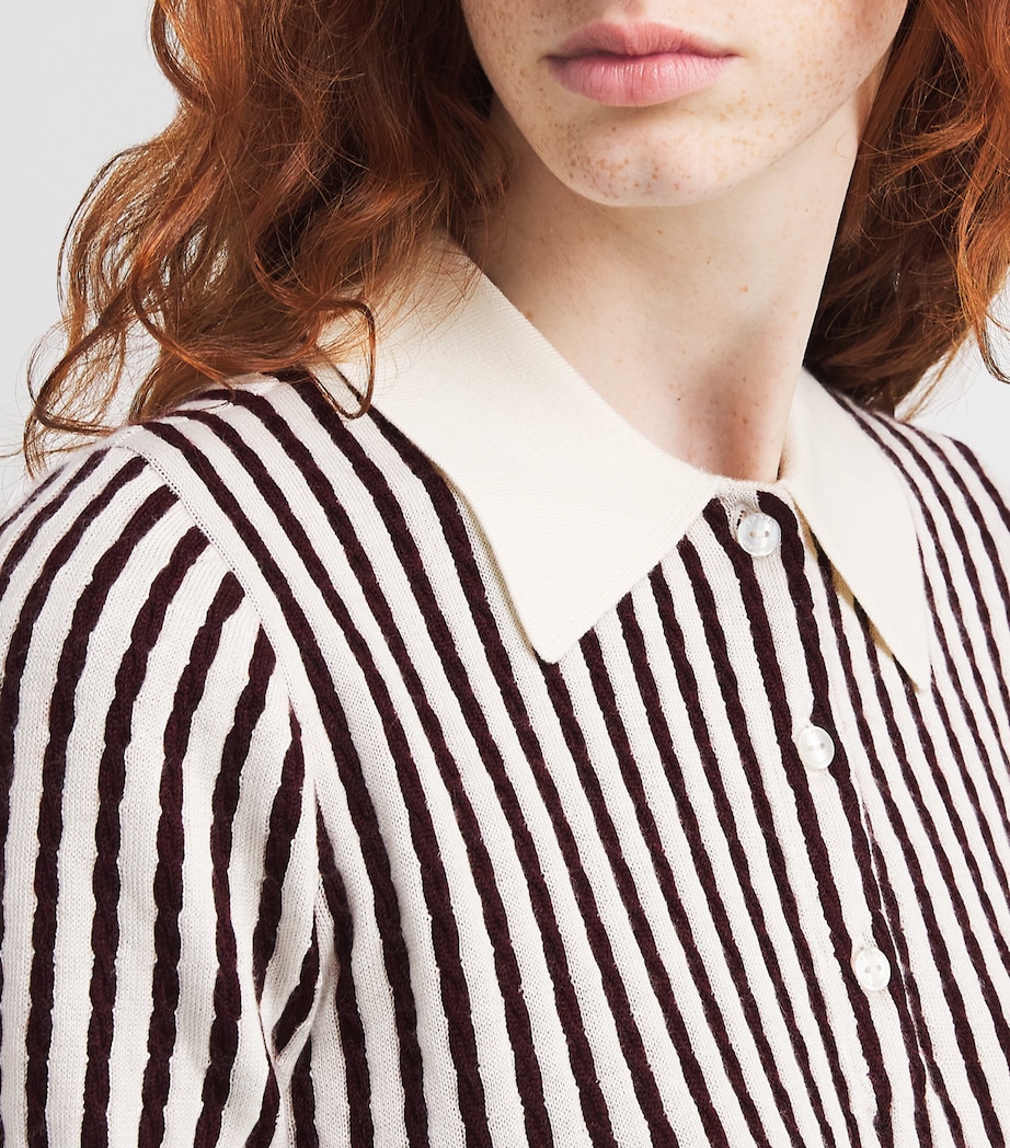 Cashmere-Silk Stripe The Cable Polo Shirt BURGUNDY MULTI Image 6