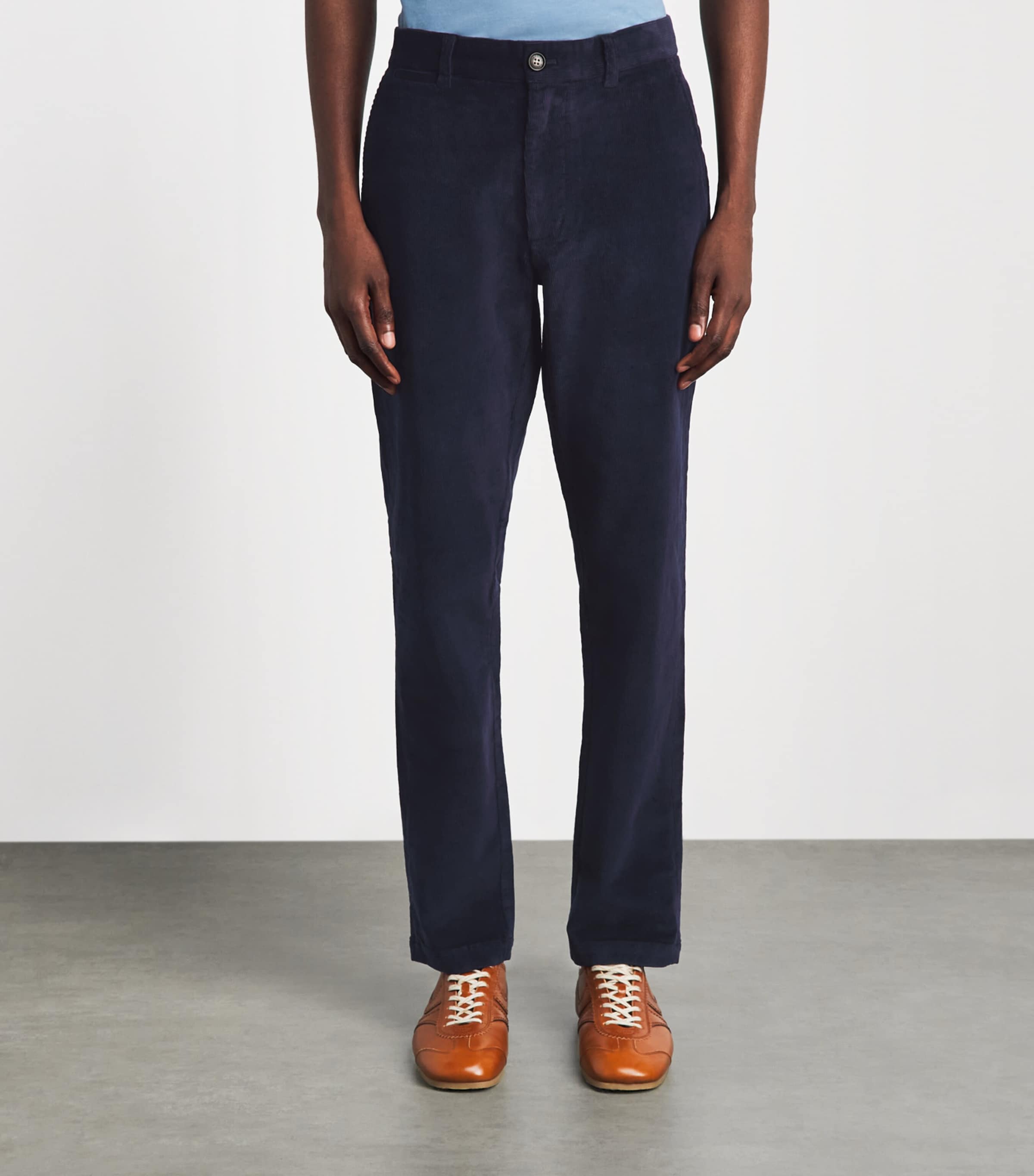 Barbour Mens Stretch-Cotton Corduroy Tailored Trousers Navy Image 4