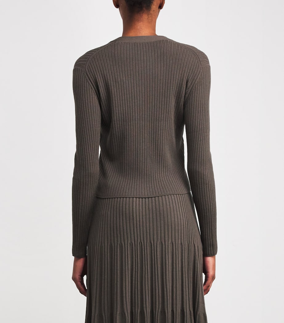 Wool-Blend Ribbed Cardigan MUSHROOM Image 4