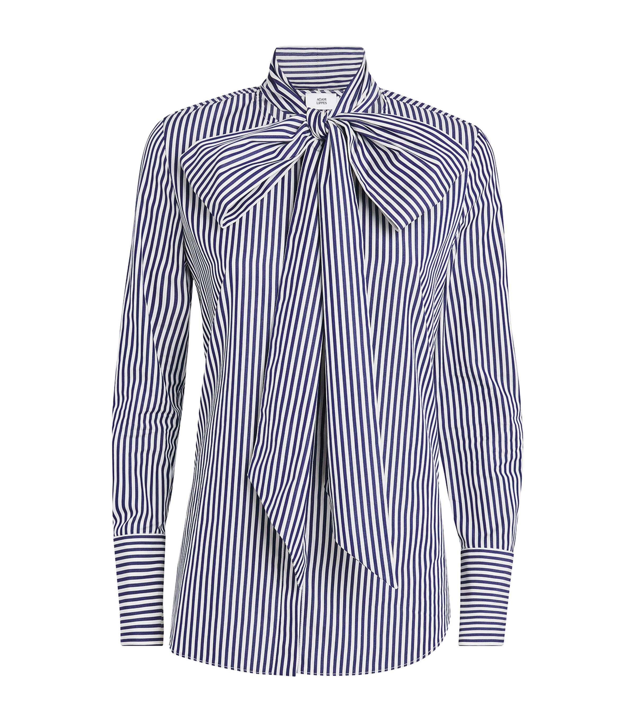 Adam Lippes Cotton Stripe Lee Scarf Blouse | Women Clothing | Tops | Shirts & Blouses | Designers | Adam Lippes