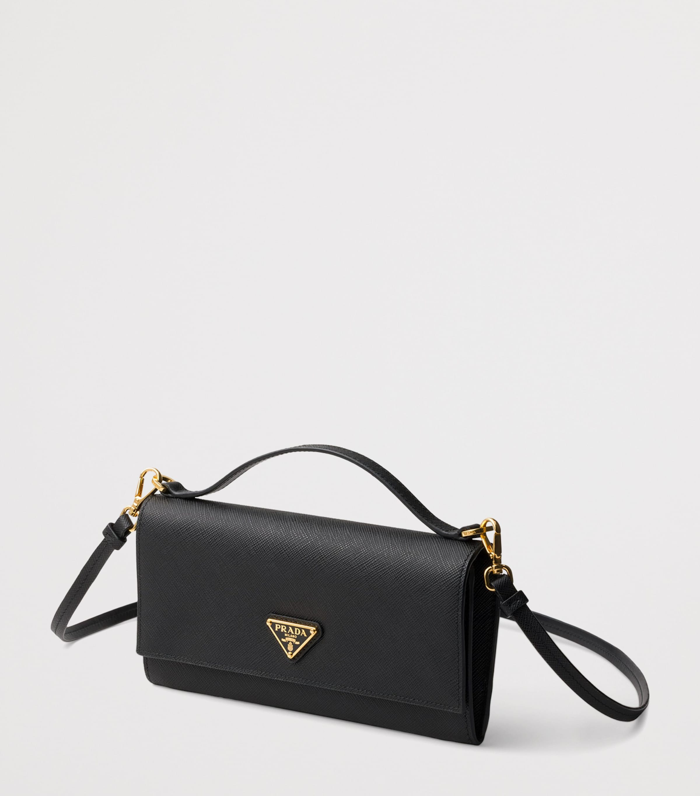 Prada Saffiano Leather Wallet with Shoulder Strap Black Image 2