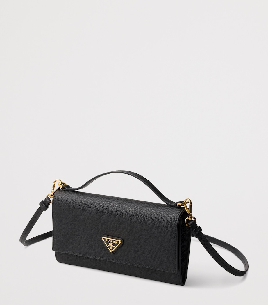 Prada Saffiano Leather Wallet with Shoulder Strap Black Image 2
