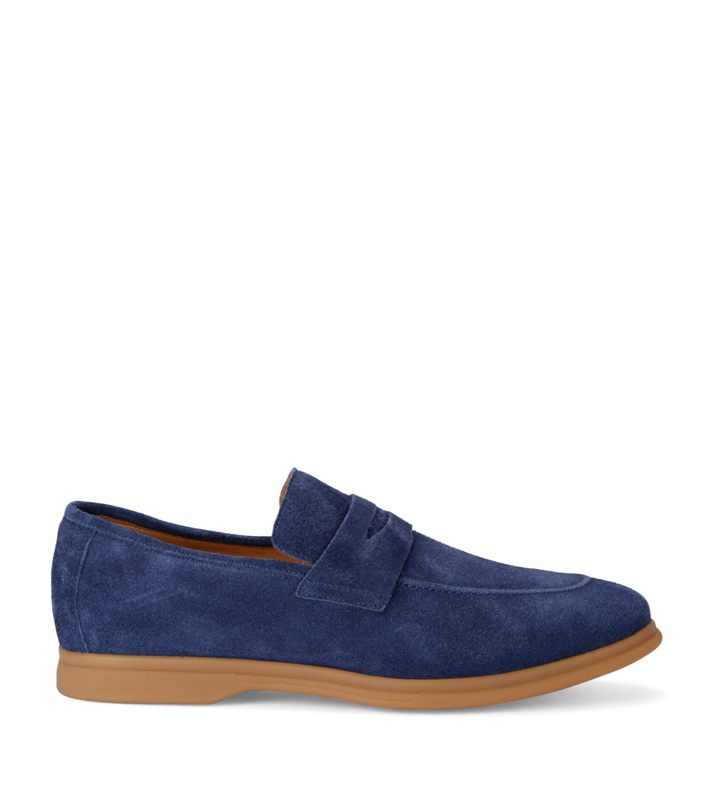 Shop Eleventy Suede Penny Loafers In Navy