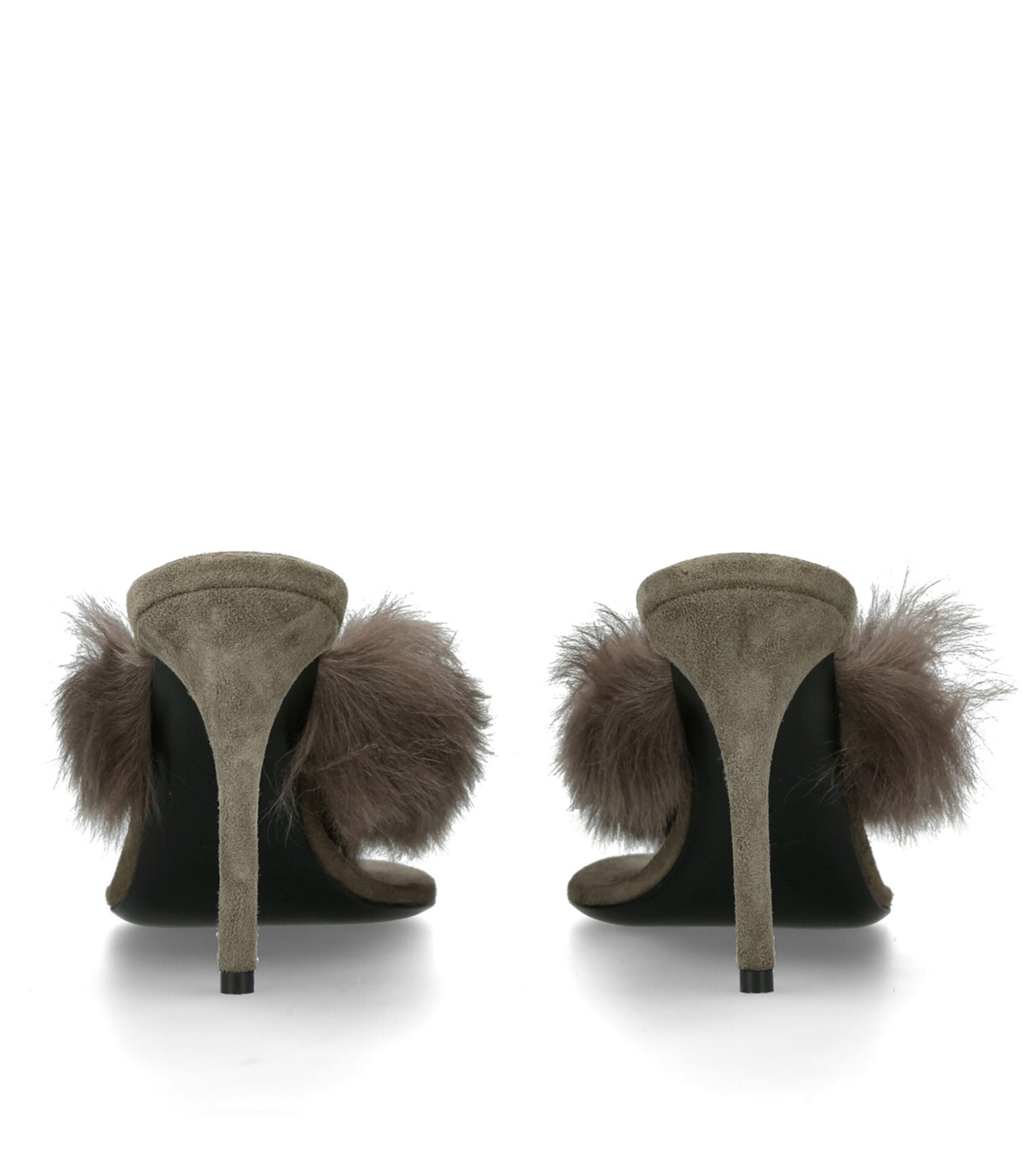Shearling Fur Thong Heeled Mules 90 TAUPE Image 2