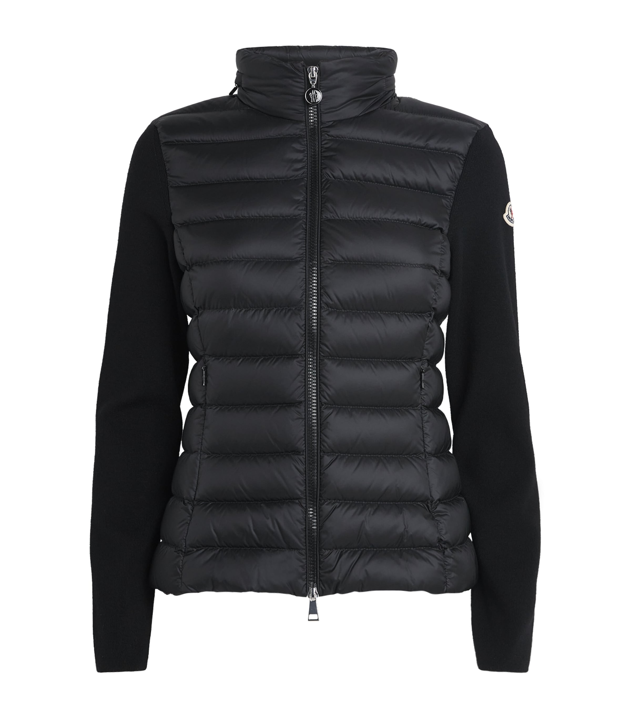Moncler Down Wool-trim Panelled Cardigan In Black