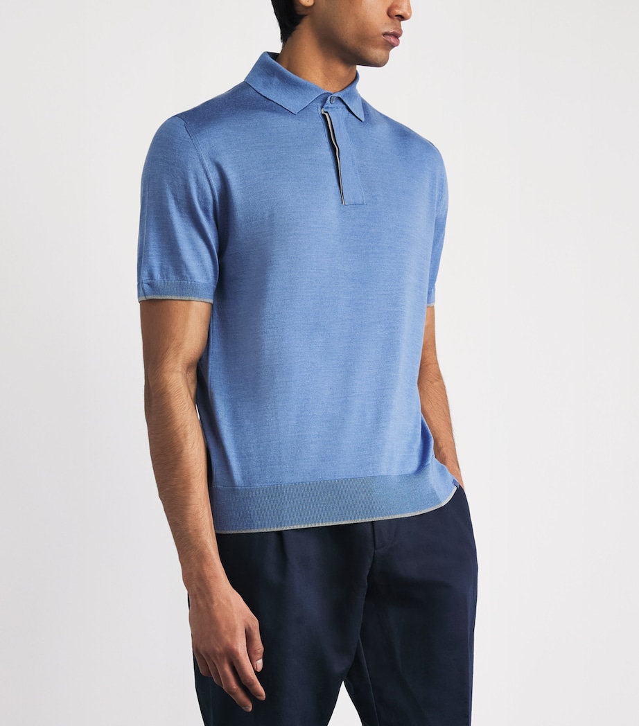 Paul & Shark Mens Wool-Silk Polo Shirt Light Blue Image 4