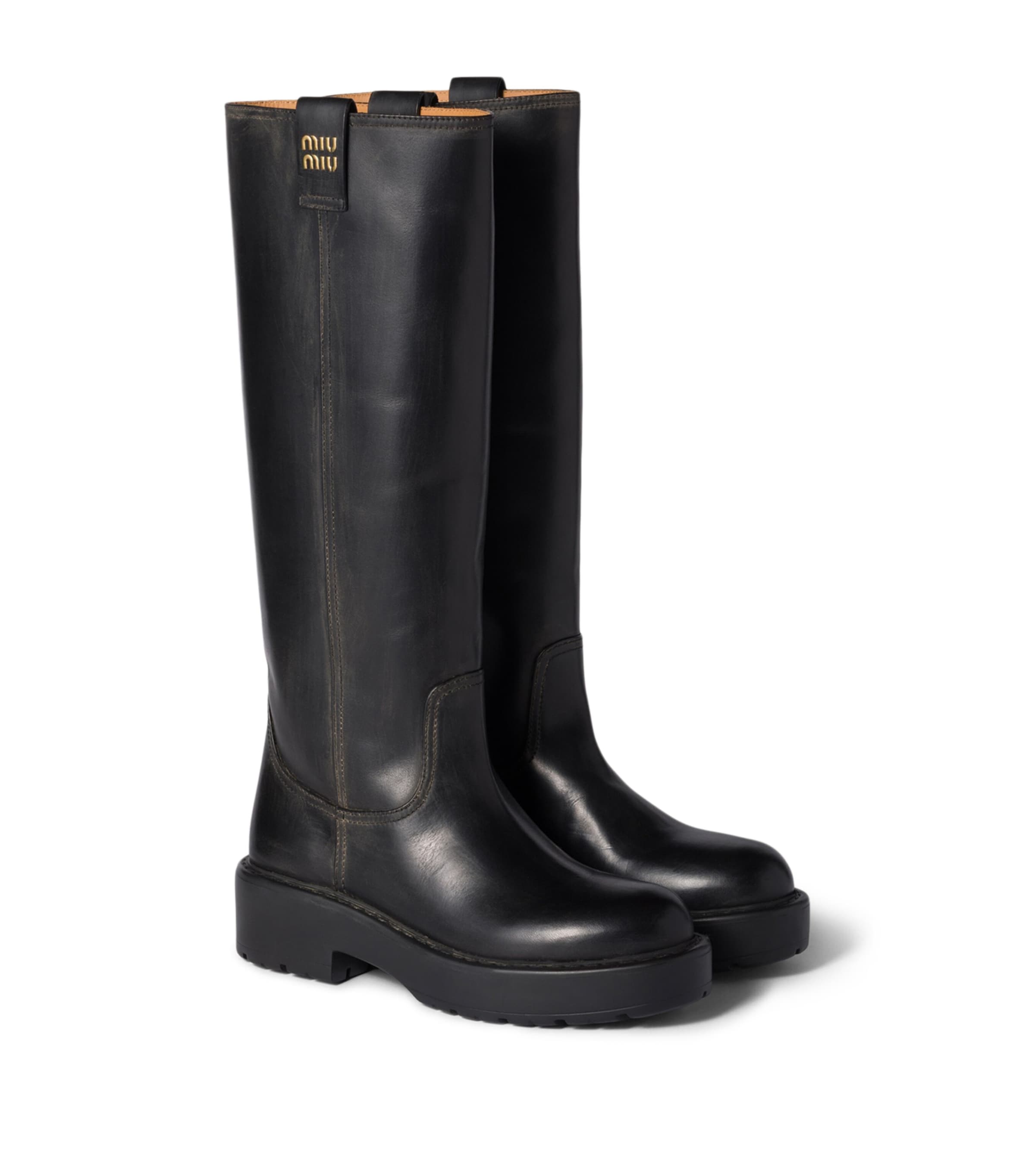 Miu Miu Black Leather Knee-High Boots | Harrods UK