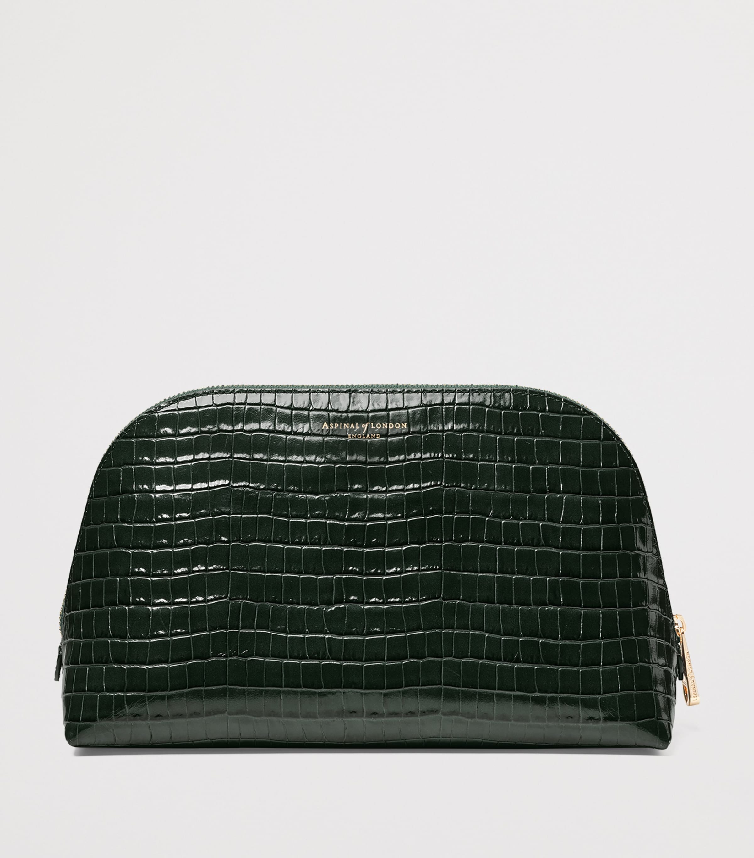 Large Leather Croc-Embossed Cosmetic Case EVERGREEN Image 2