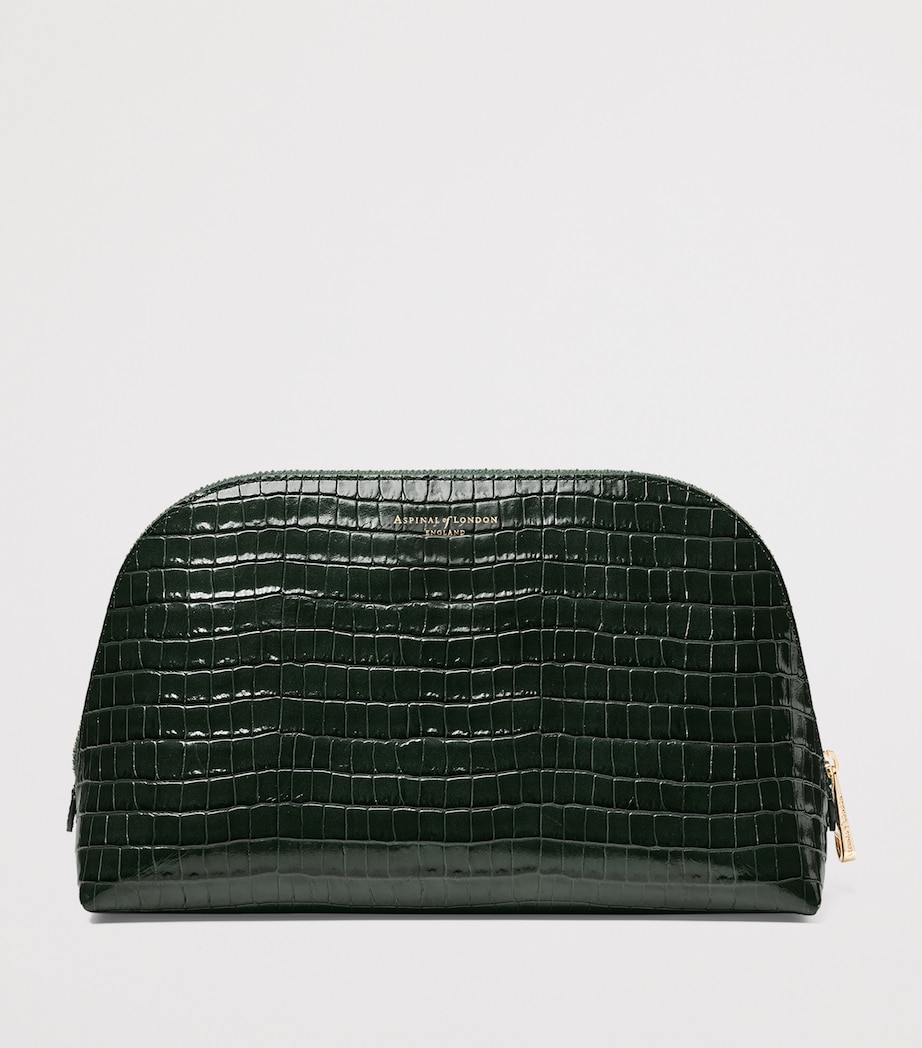 Large Leather Croc-Embossed Cosmetic Case EVERGREEN Image 2