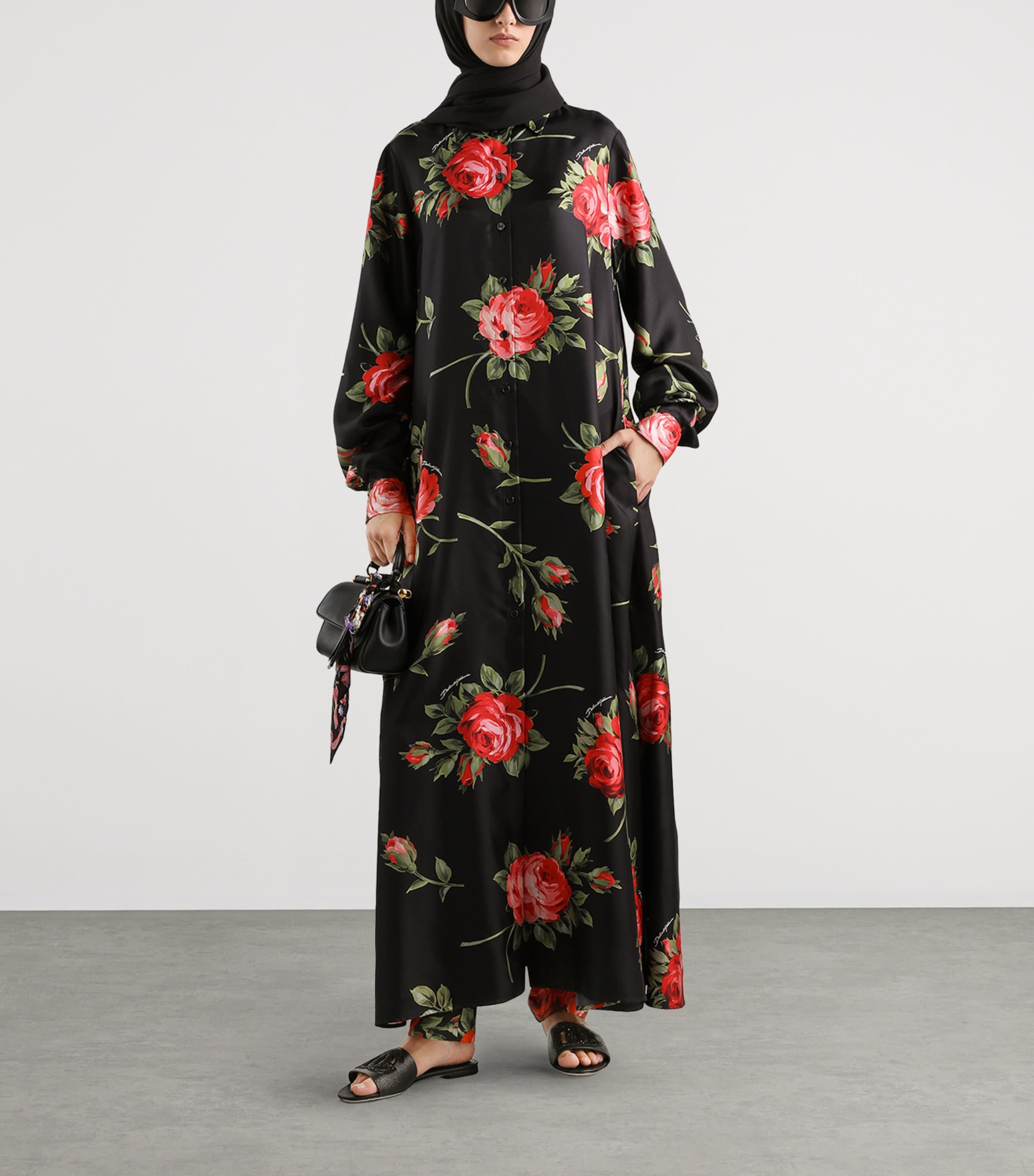 Dolce&Gabbana Womens Satin Floral Drawstring Trousers Bouq Image 2