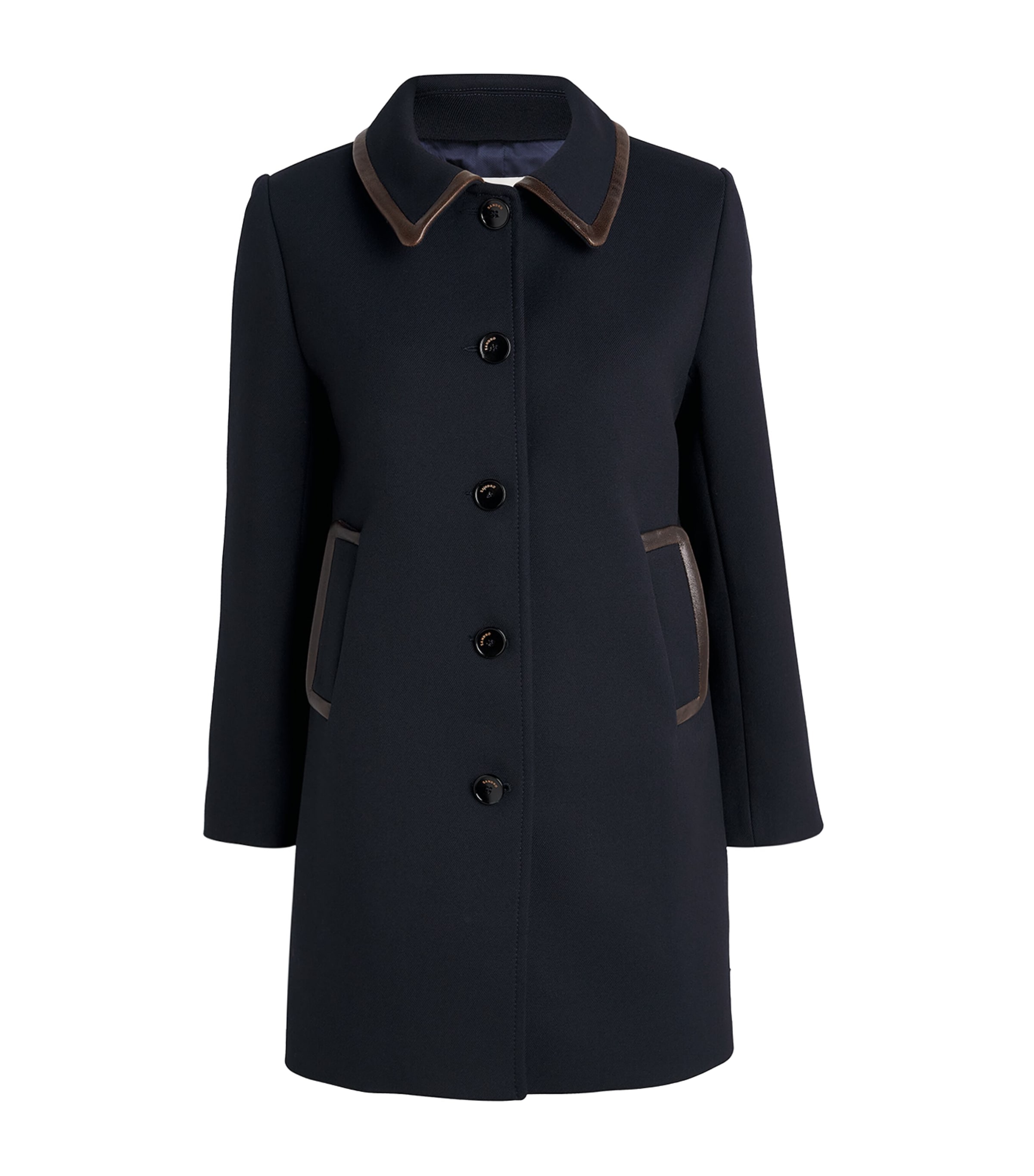 Sandro Twill Leather Trim Coat In Black