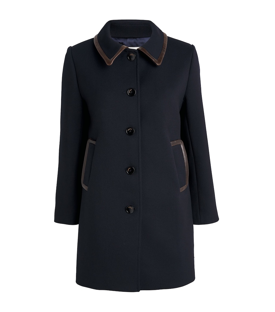 Twill Leather-Trim Coat NAVY BLUE Image 1