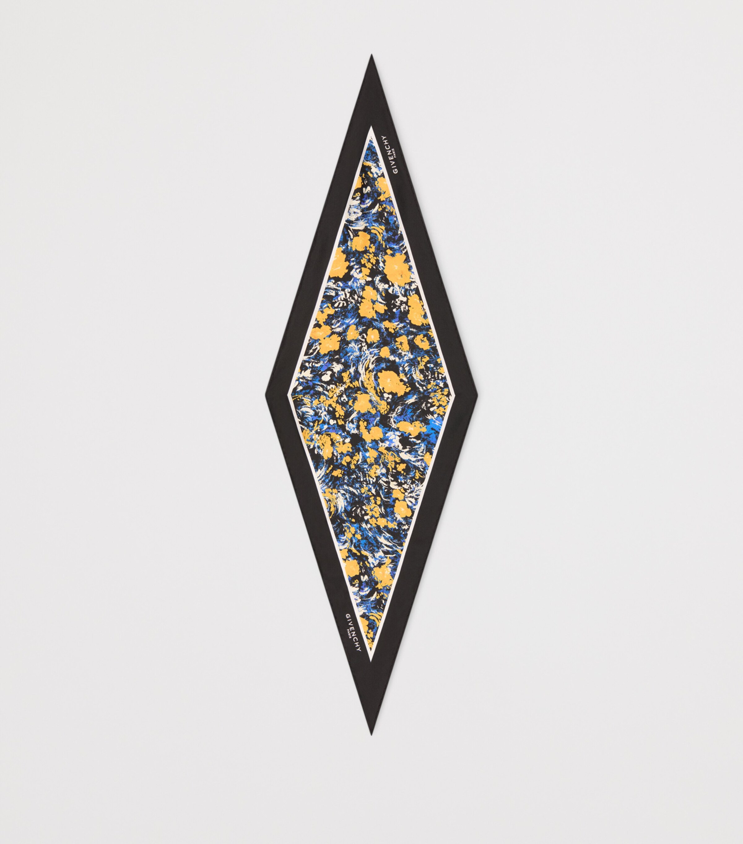 Silk Floral Print Diamond Scarf NAVY/YELLOW Image 2