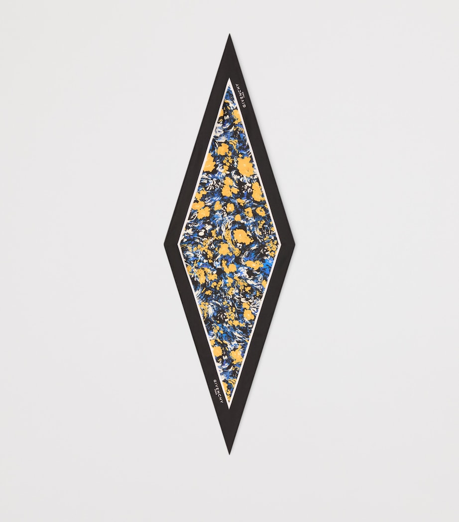 Silk Floral Print Diamond Scarf NAVY/YELLOW Image 2