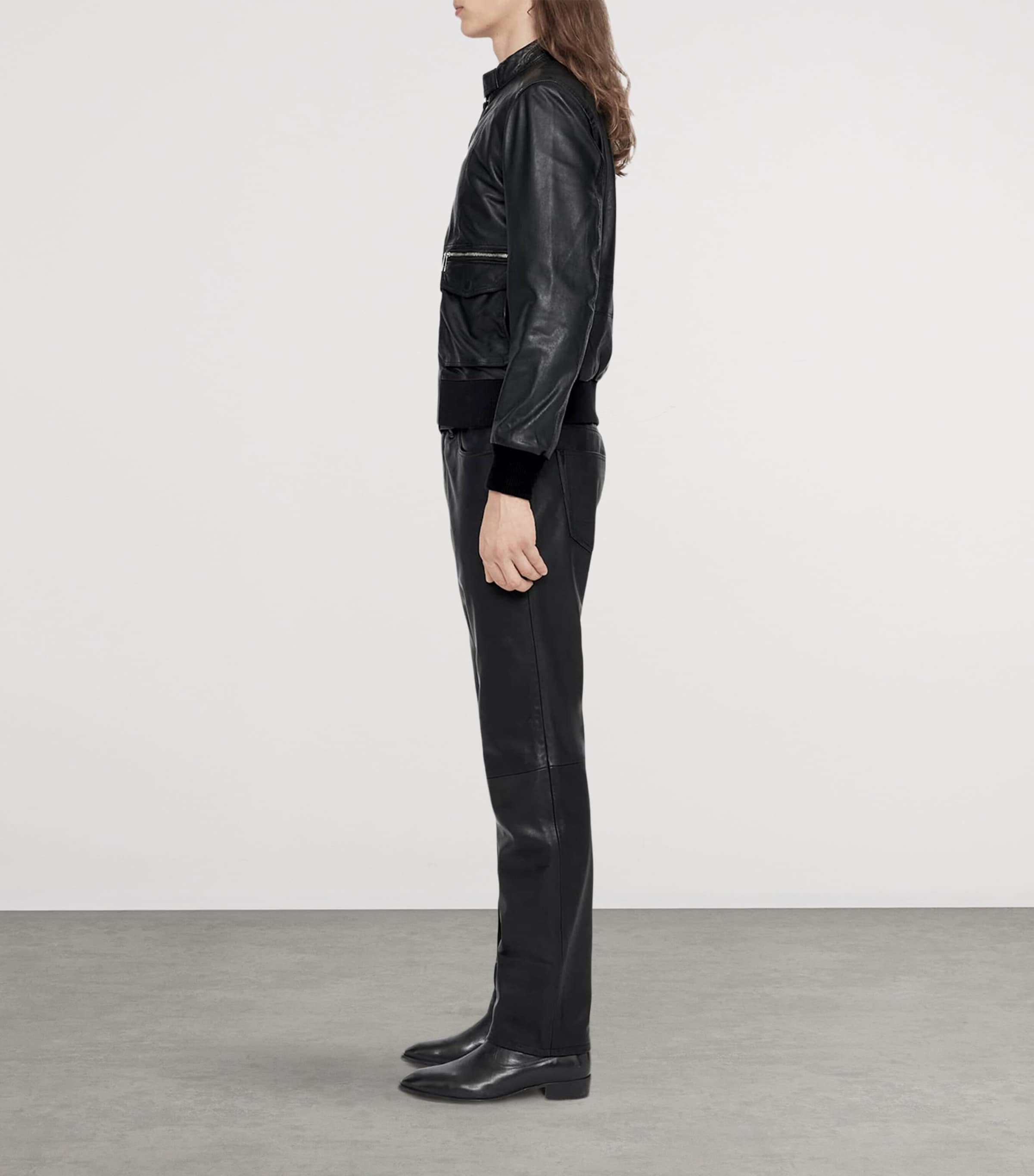 AllSaints Mens Leather Hiro Bomber Jacket Black Image 8