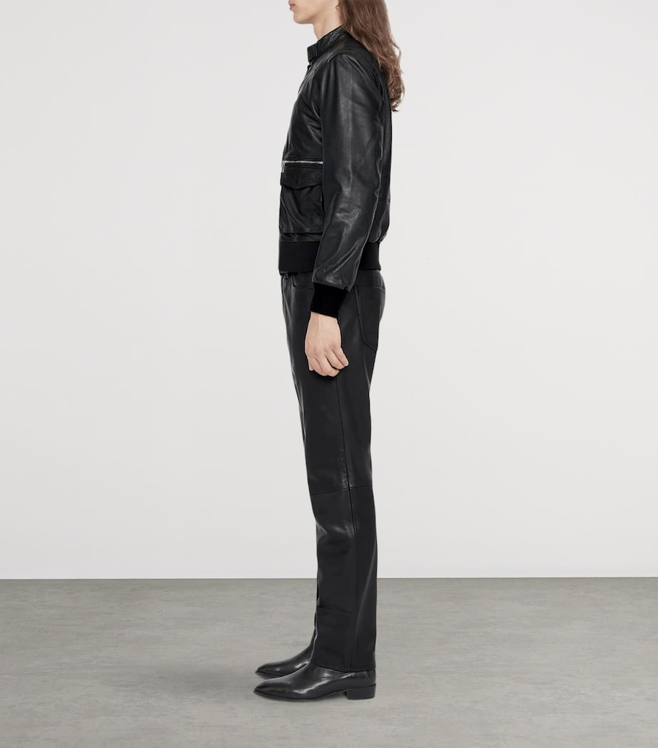 AllSaints Mens Leather Hiro Bomber Jacket Black Image 8