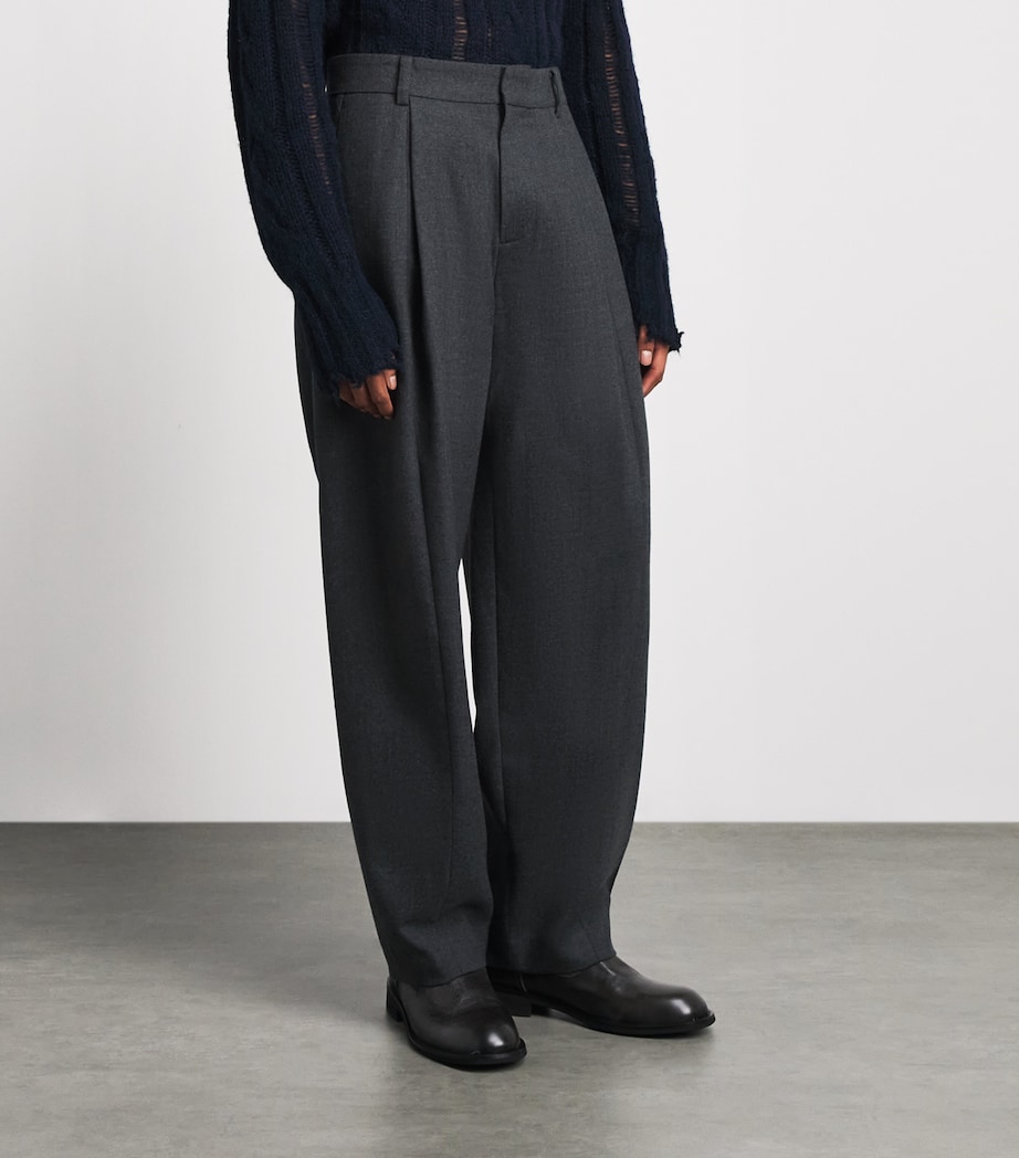 System Mens Wool Pleated Trousers Black Grey Image 4
