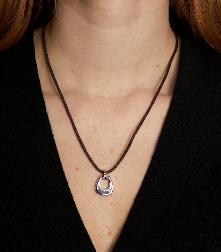 Astrid & Miyu Corded Rhodium-Plated Horseshoe Pendant Necklace Silver Image 2