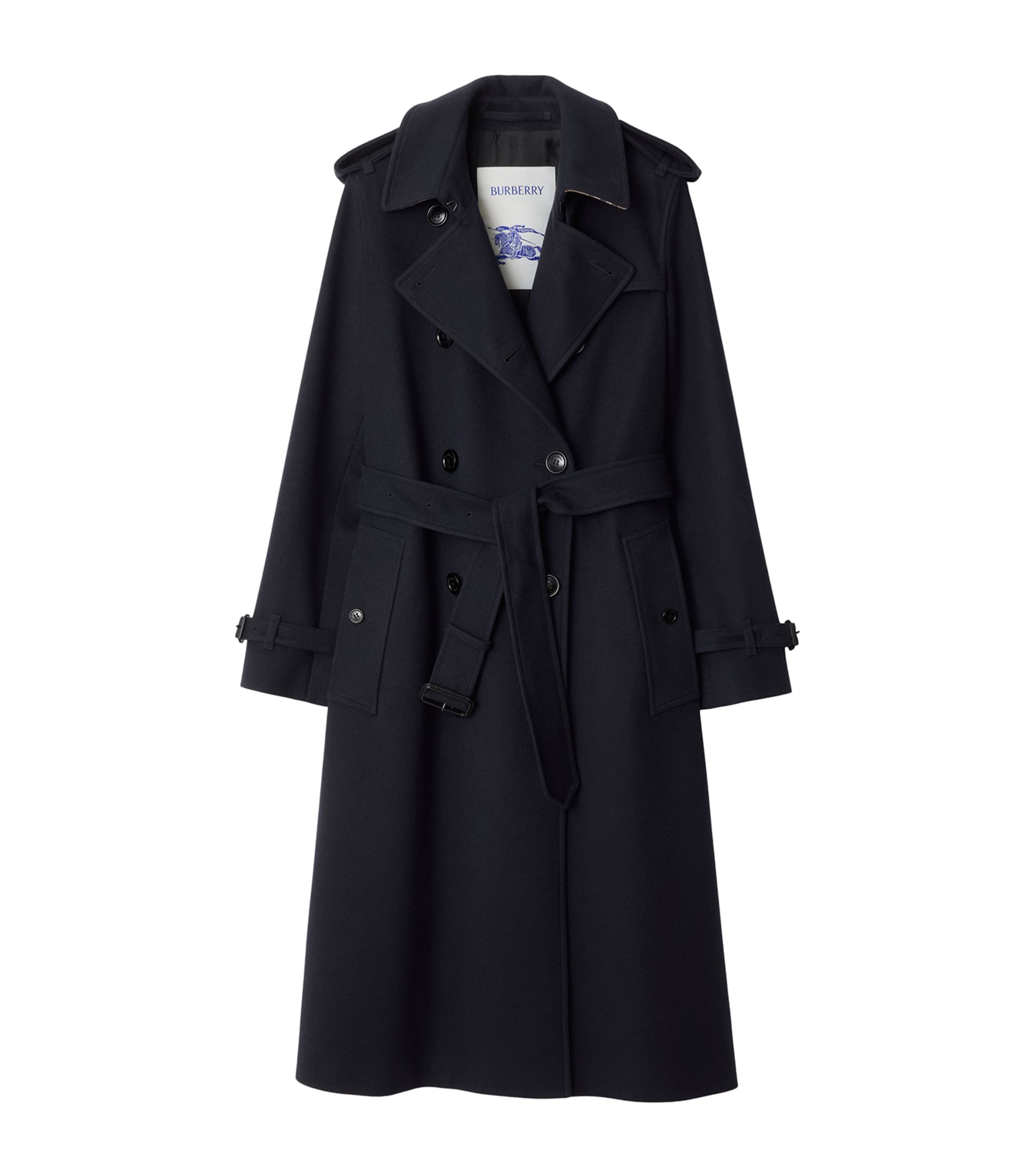 Burberry Kensington Belted Cashmere-wool Double-breasted Trench Coat In Blue