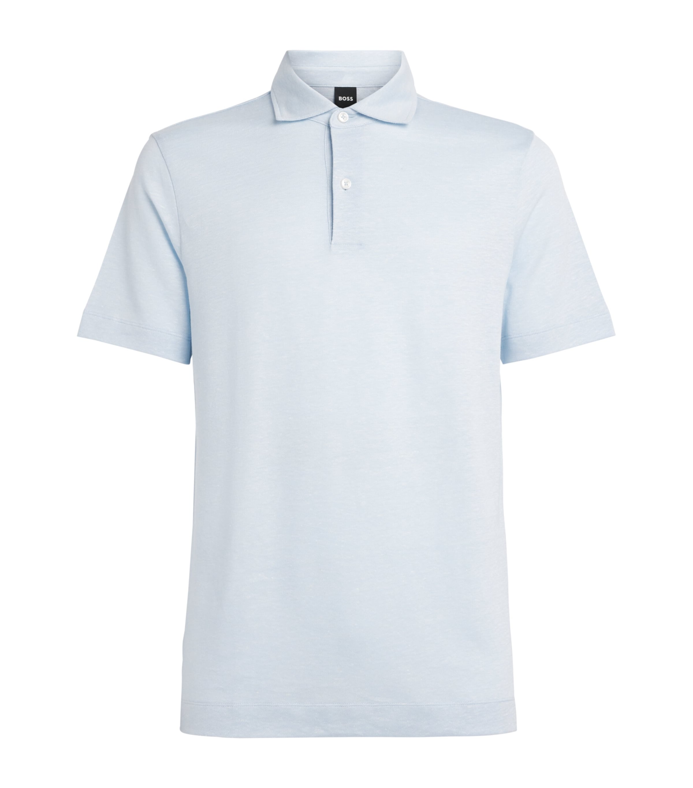 BOSS Mens Linen-Cotton Polo Shirt Light Pastl Blue Image 1
