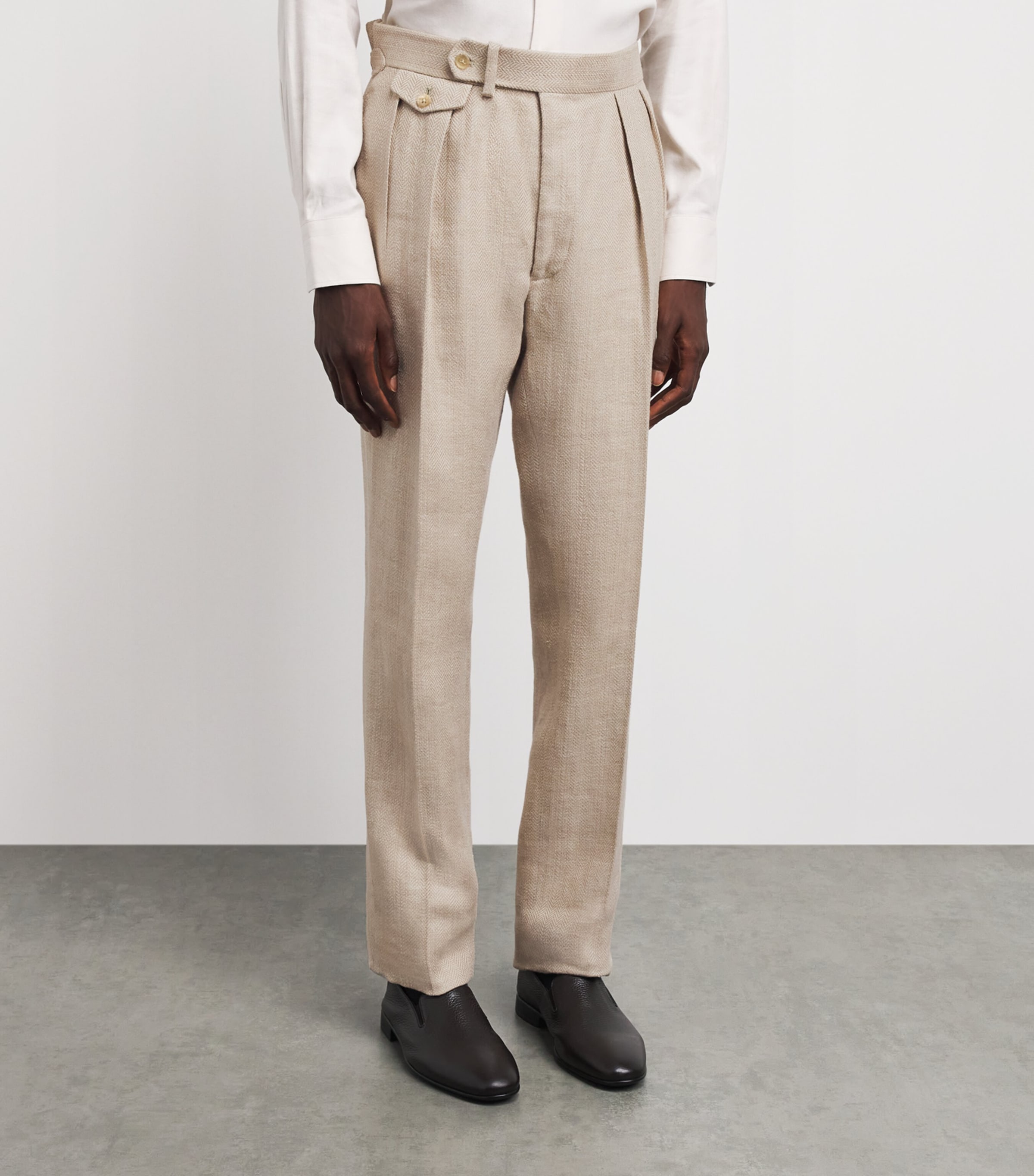 Ralph Lauren Purple Label Beige Linen-Silk-Cotton Gregory Trousers