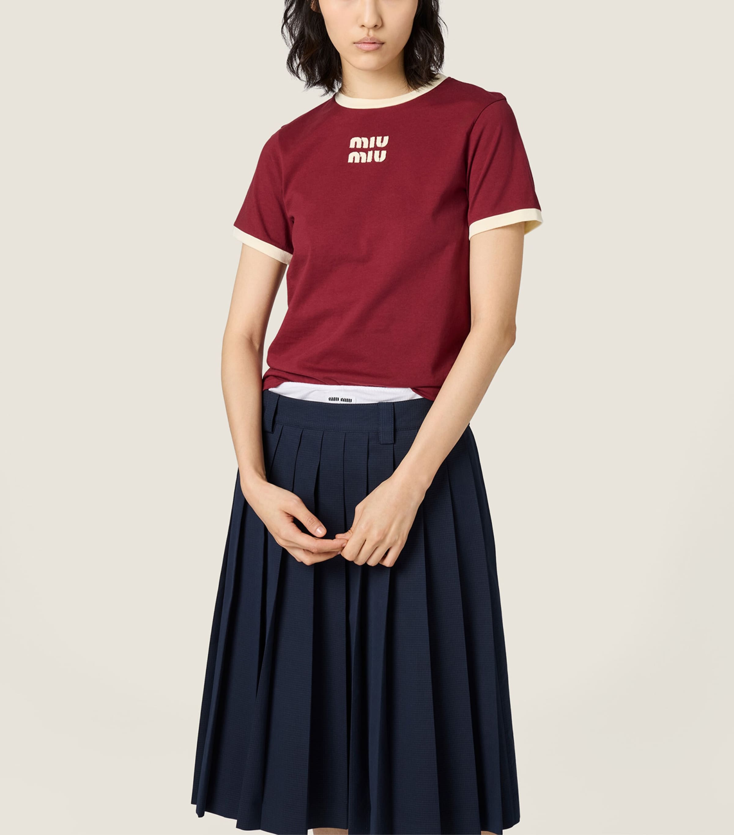 Miu Miu Womens Cotton Logo T-Shirt Image 2